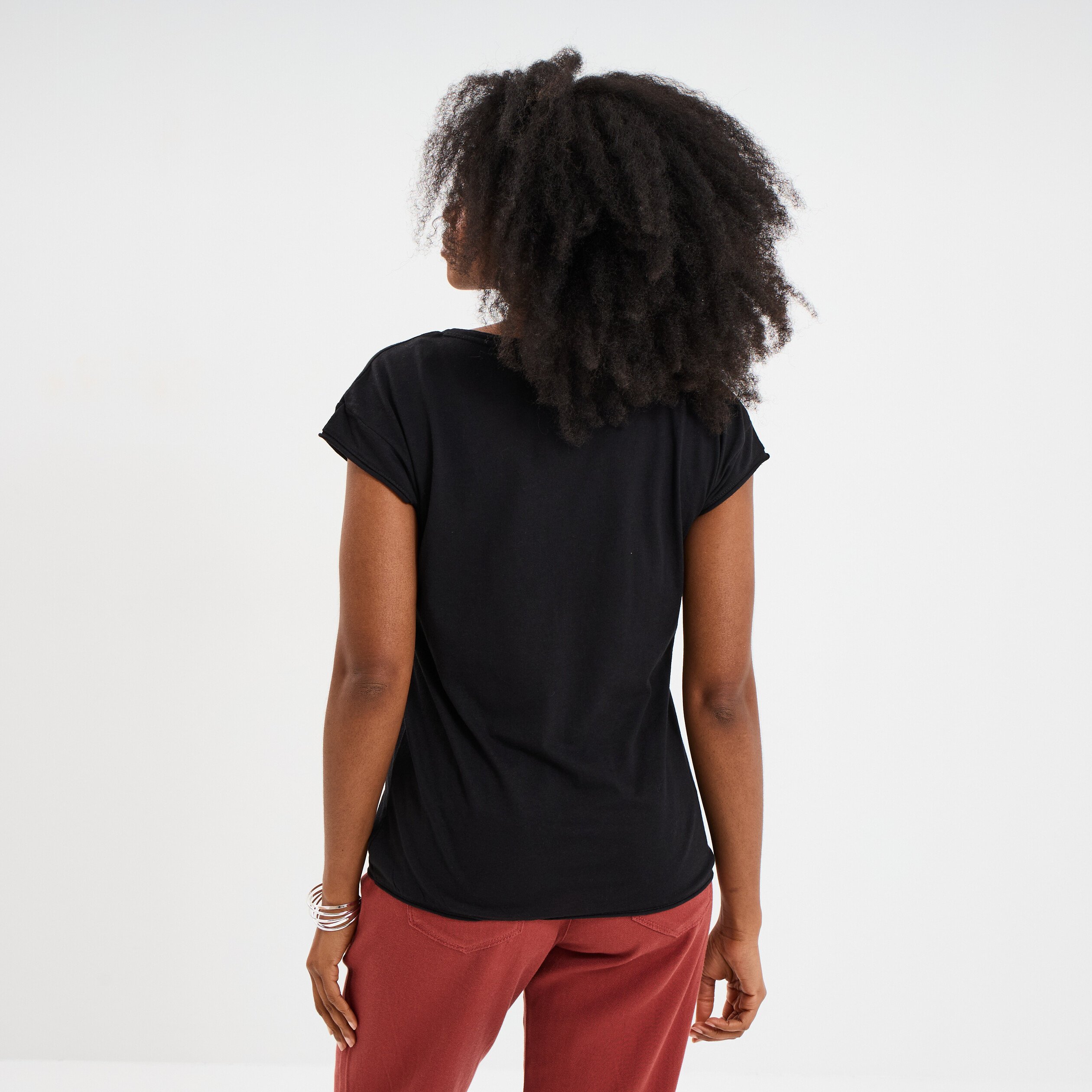 t shirt col v poche poitrine creeks noir femme T-shirt col v poche poitrine Creeks noir femme