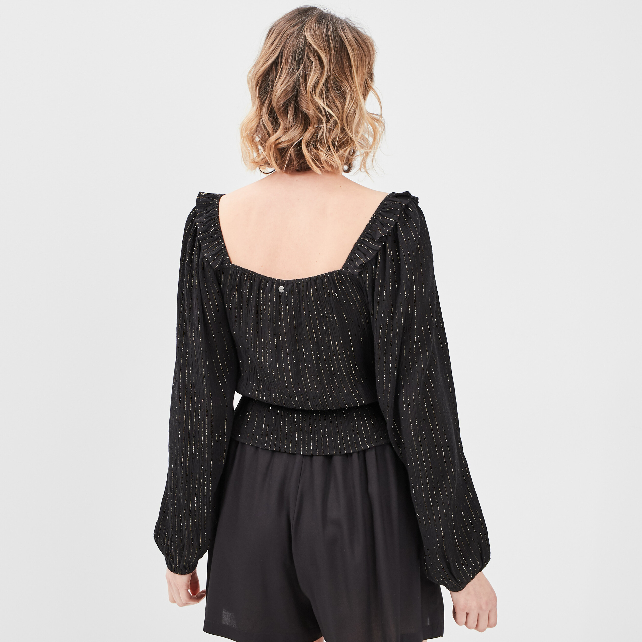Blouse cropped manches longues noir femme