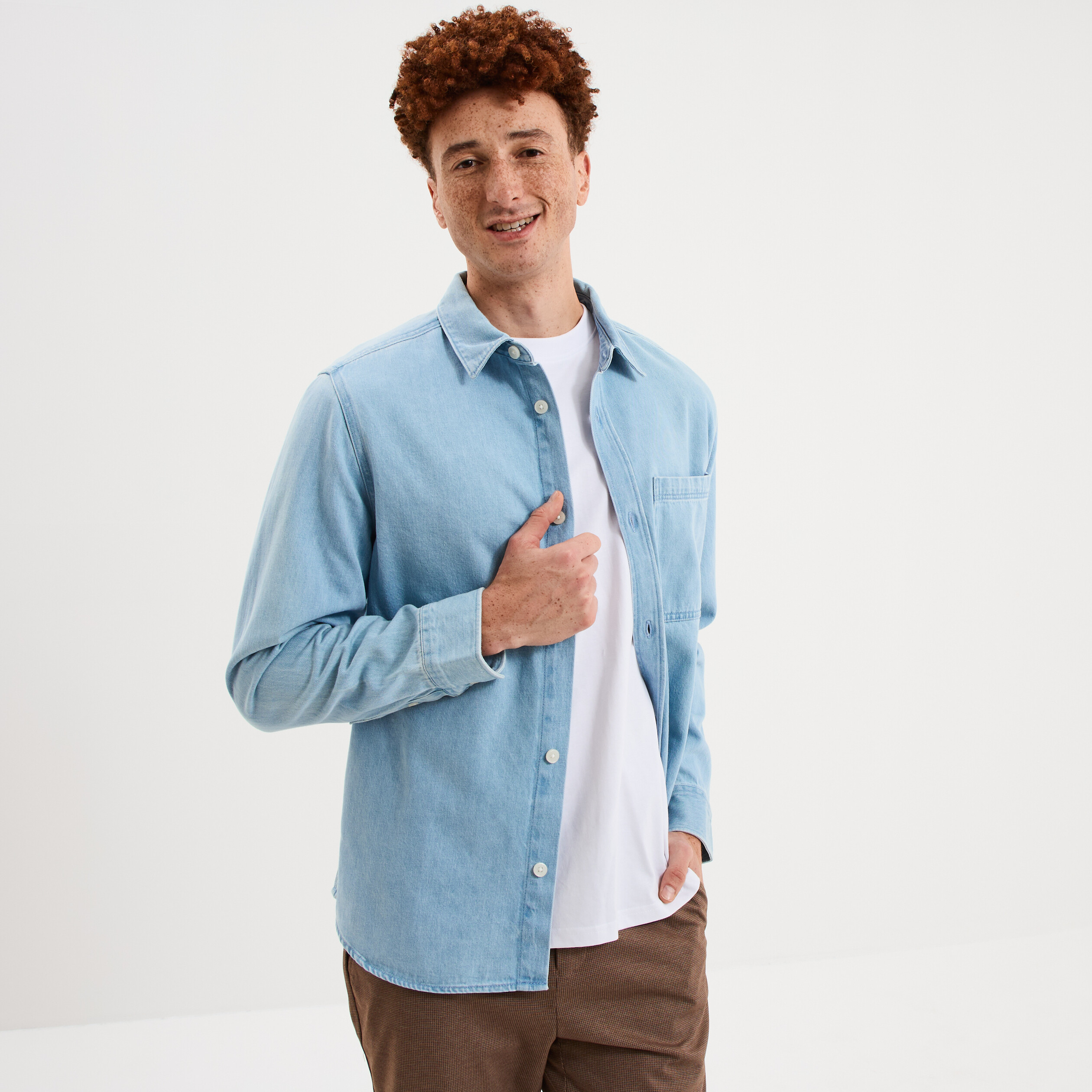 Surchemise en jean 1 poche coton denim stone homme