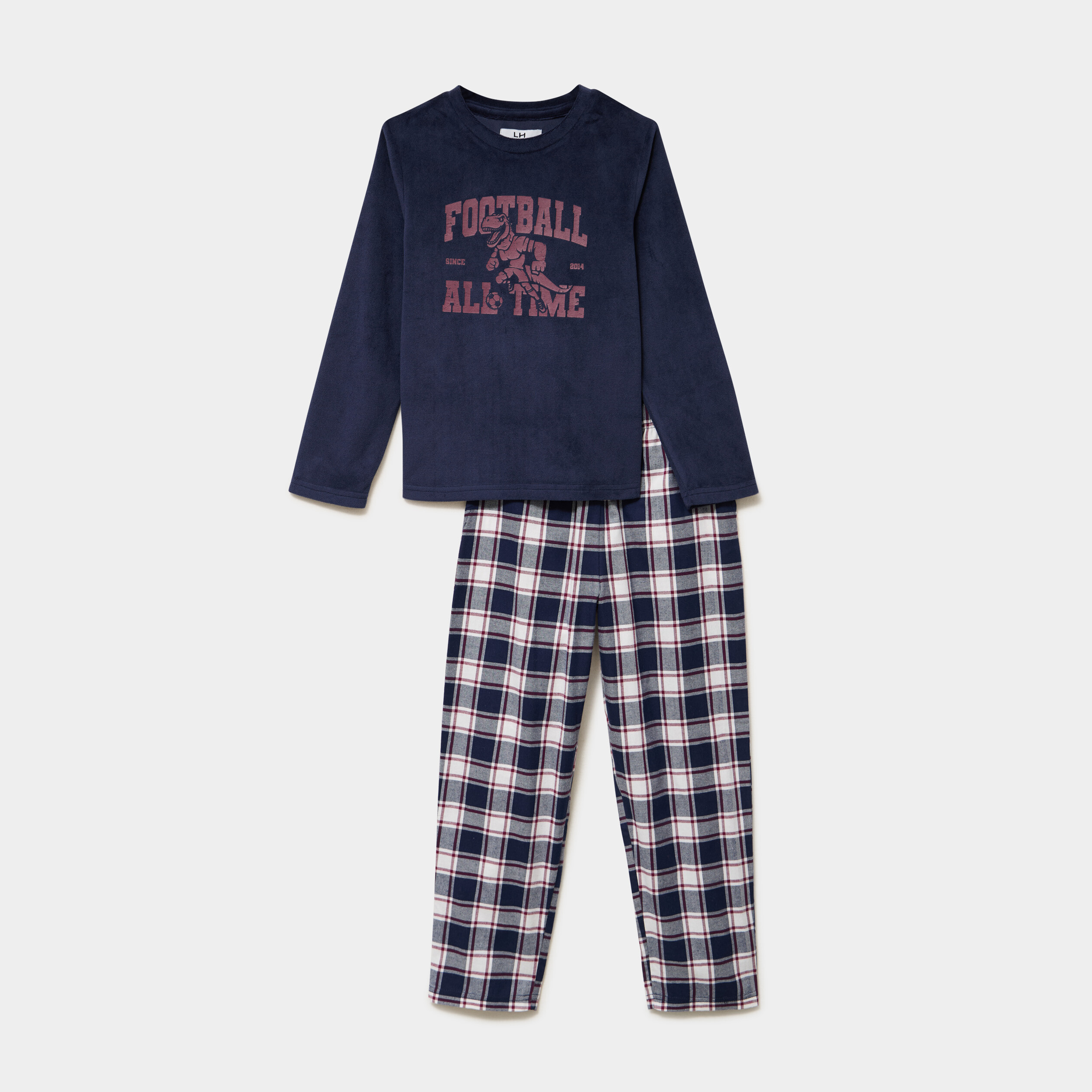 Ensemble pyjama t-shirt effet velours bleu marine gar&ccedil;on