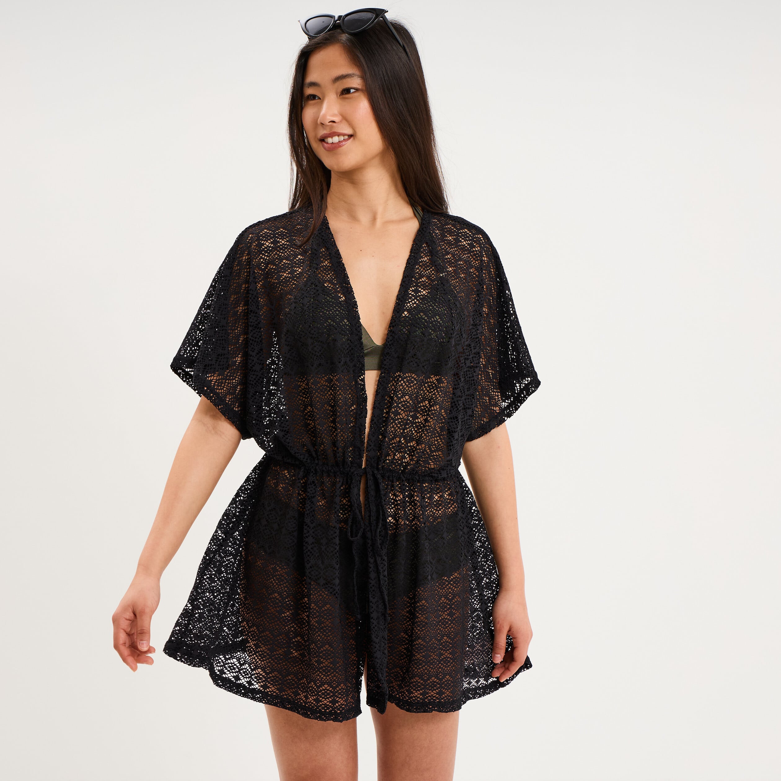 Robe de plage dentelle noir femme