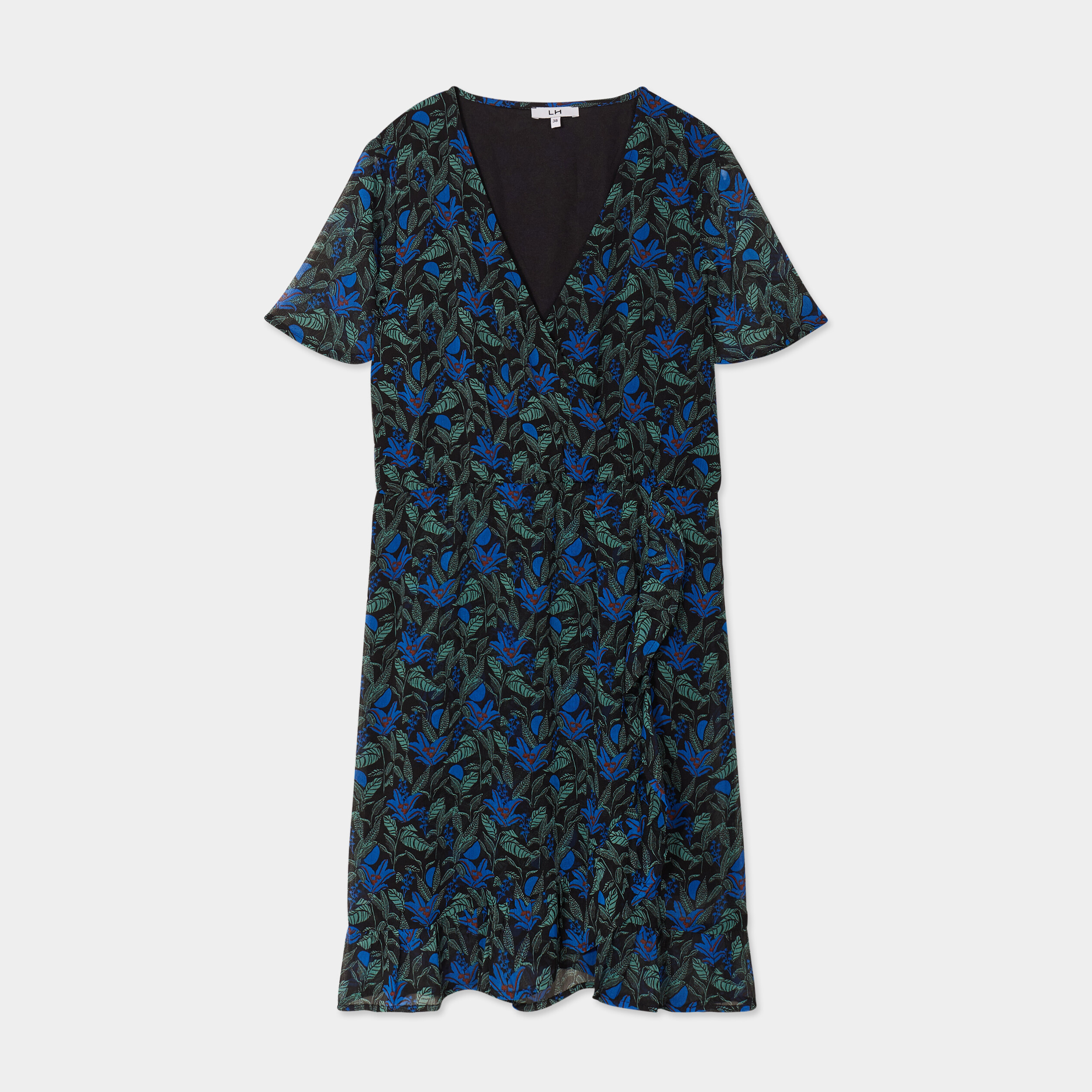 Robe col cache-coeur manches papillons vert femme