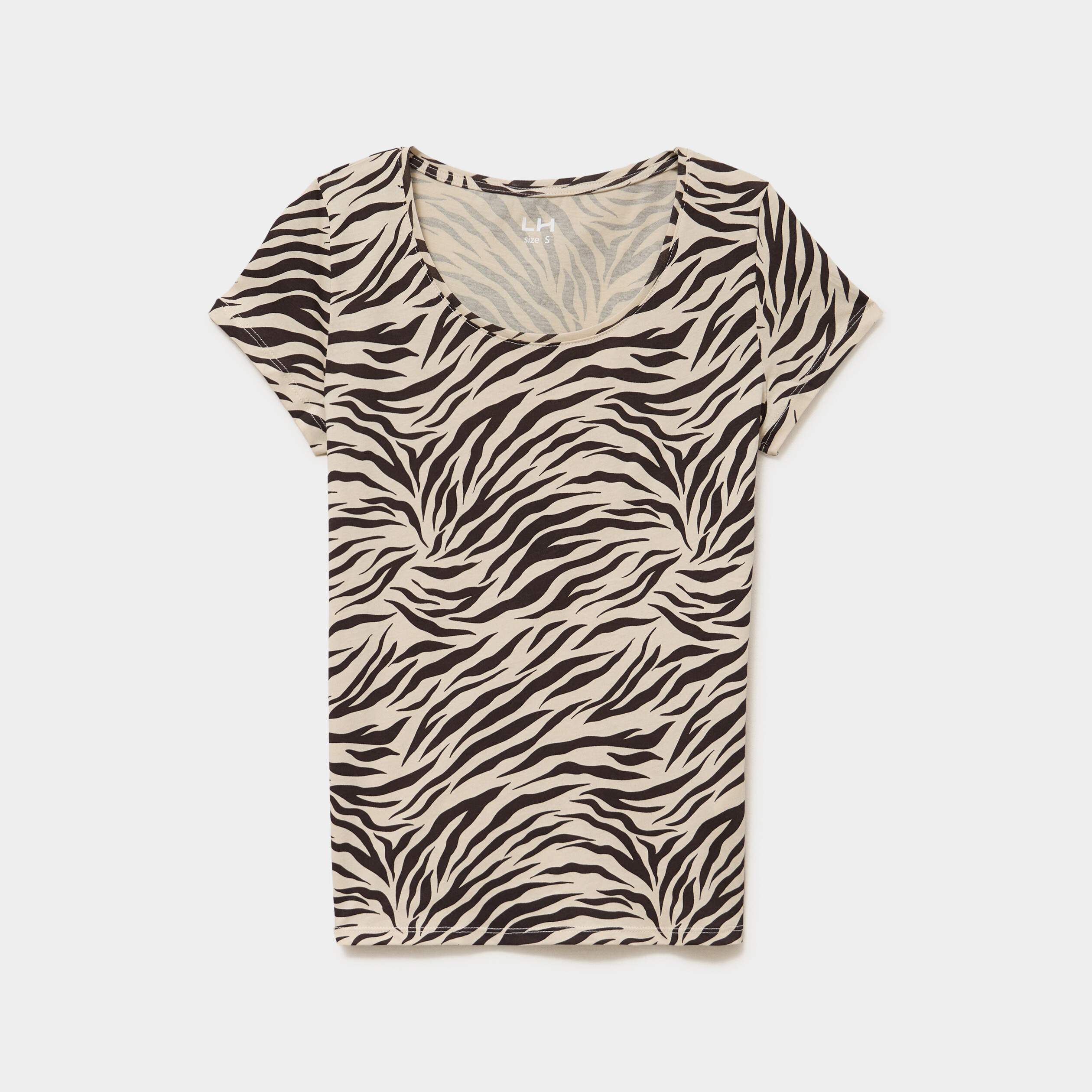 T-shirt coton imprim&eacute; coupe ajust&eacute;e beige clair femme