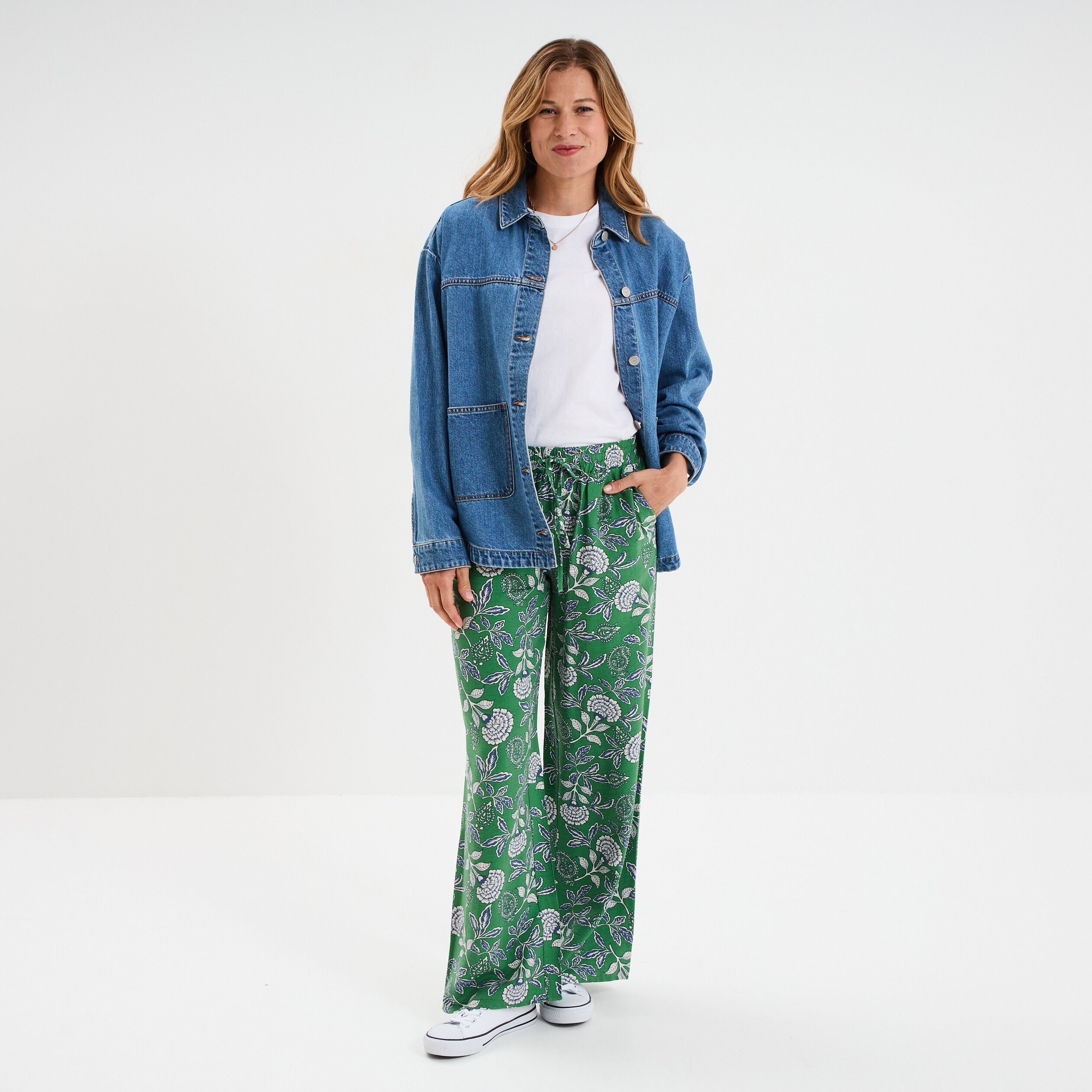 pantalon lage taille elastiquee vert menthe femme Pantalon lage taille élastiquée vert menthe femme