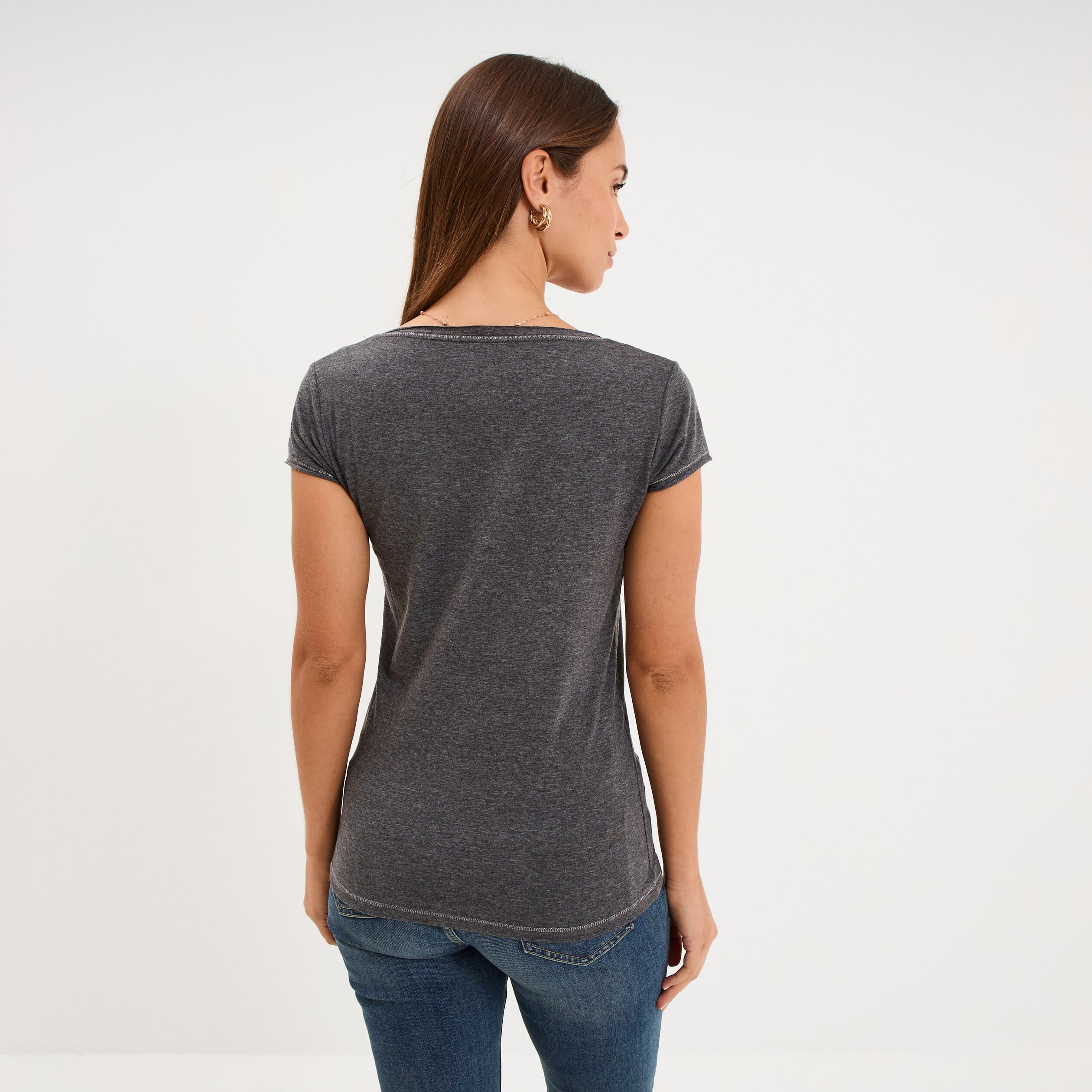 T-shirt manches courtes gris fonc&eacute; femme