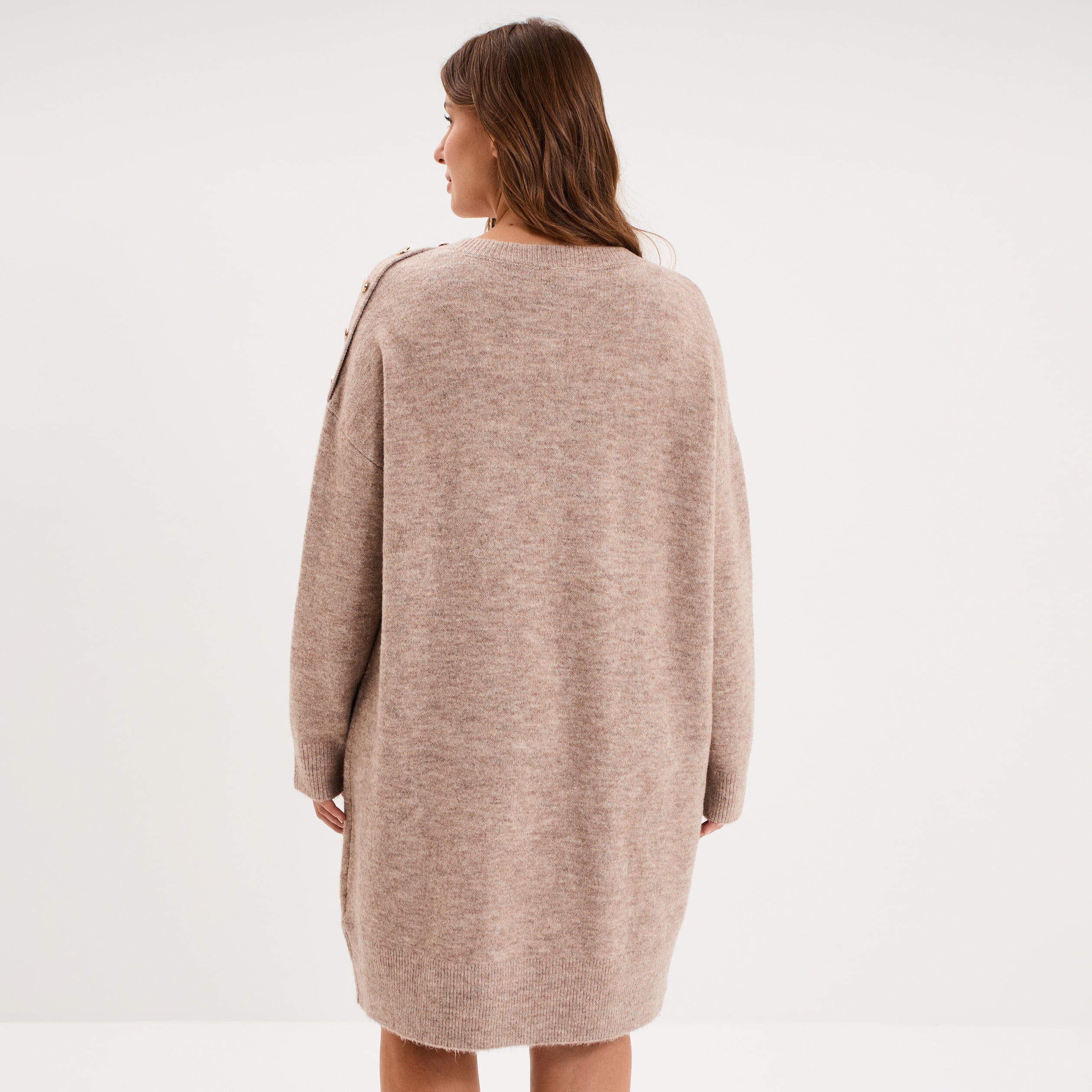 Robe pull droite boutons &eacute;paule sable femme grande taille