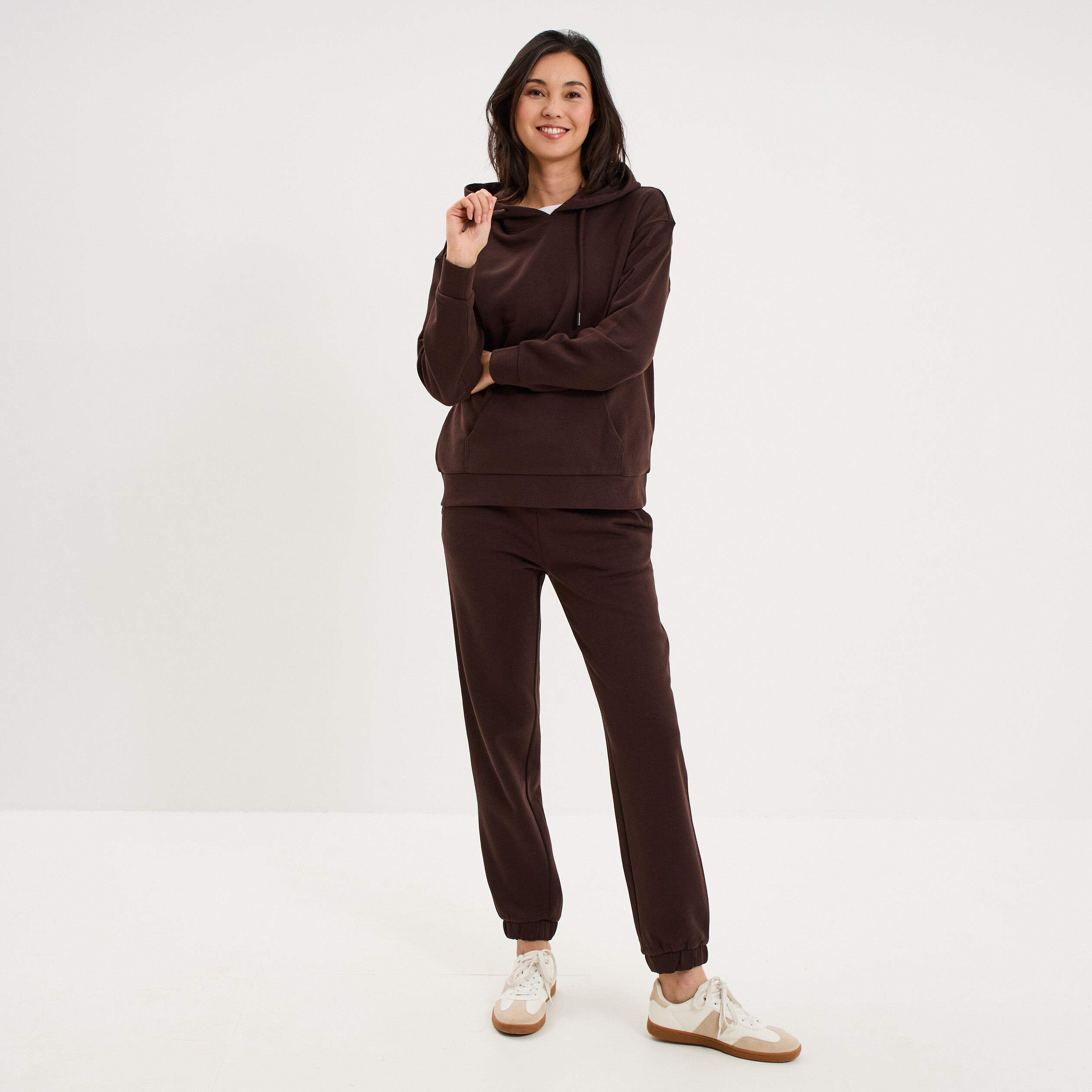 Pantalon de jogging molletonn&eacute; marron fonc&eacute; femme