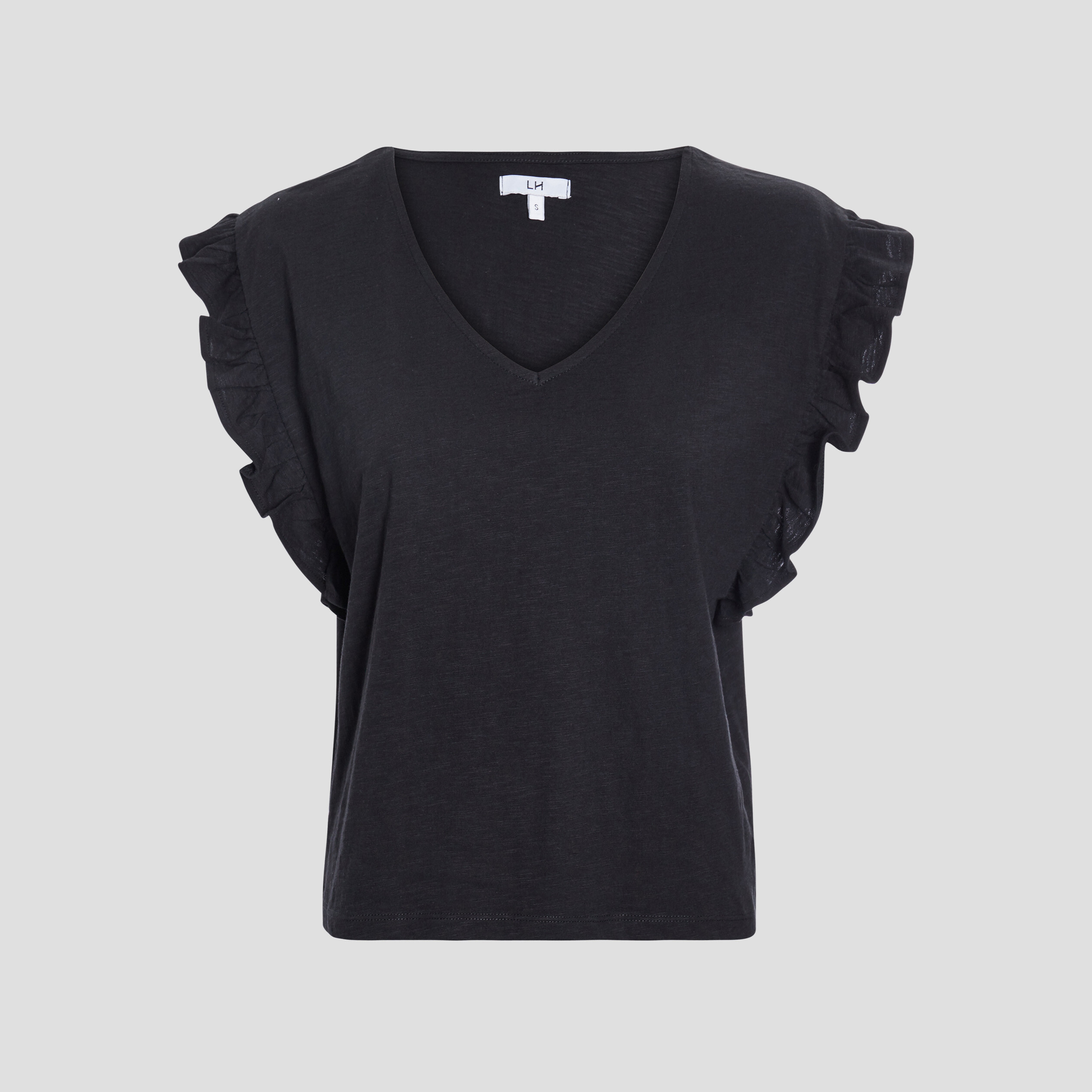 T-shirt manches courtes à volants noir femme