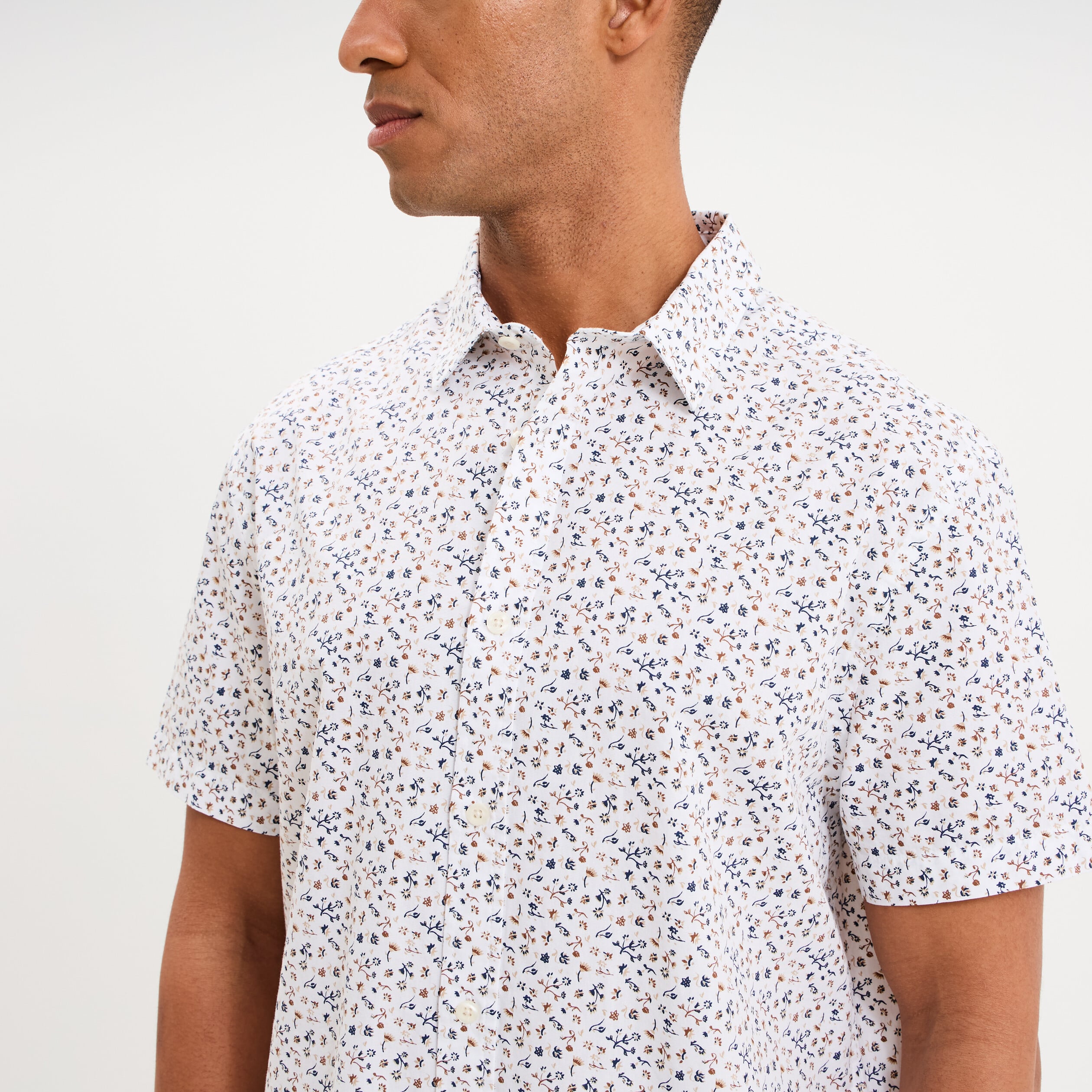 Chemise droite manches courtes coton ecru homme