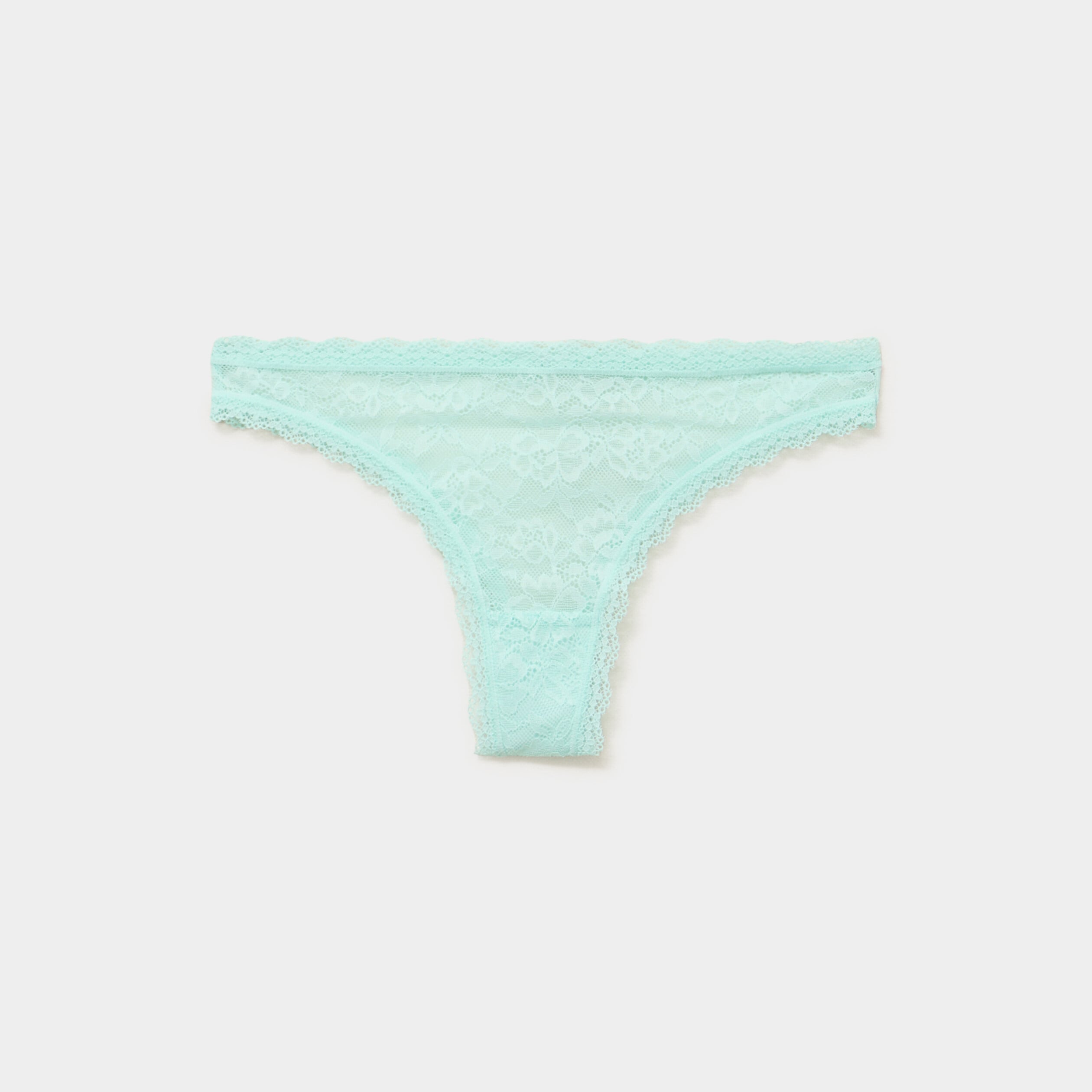 Tanga en dentelle doublure coton vert turquoise femme
