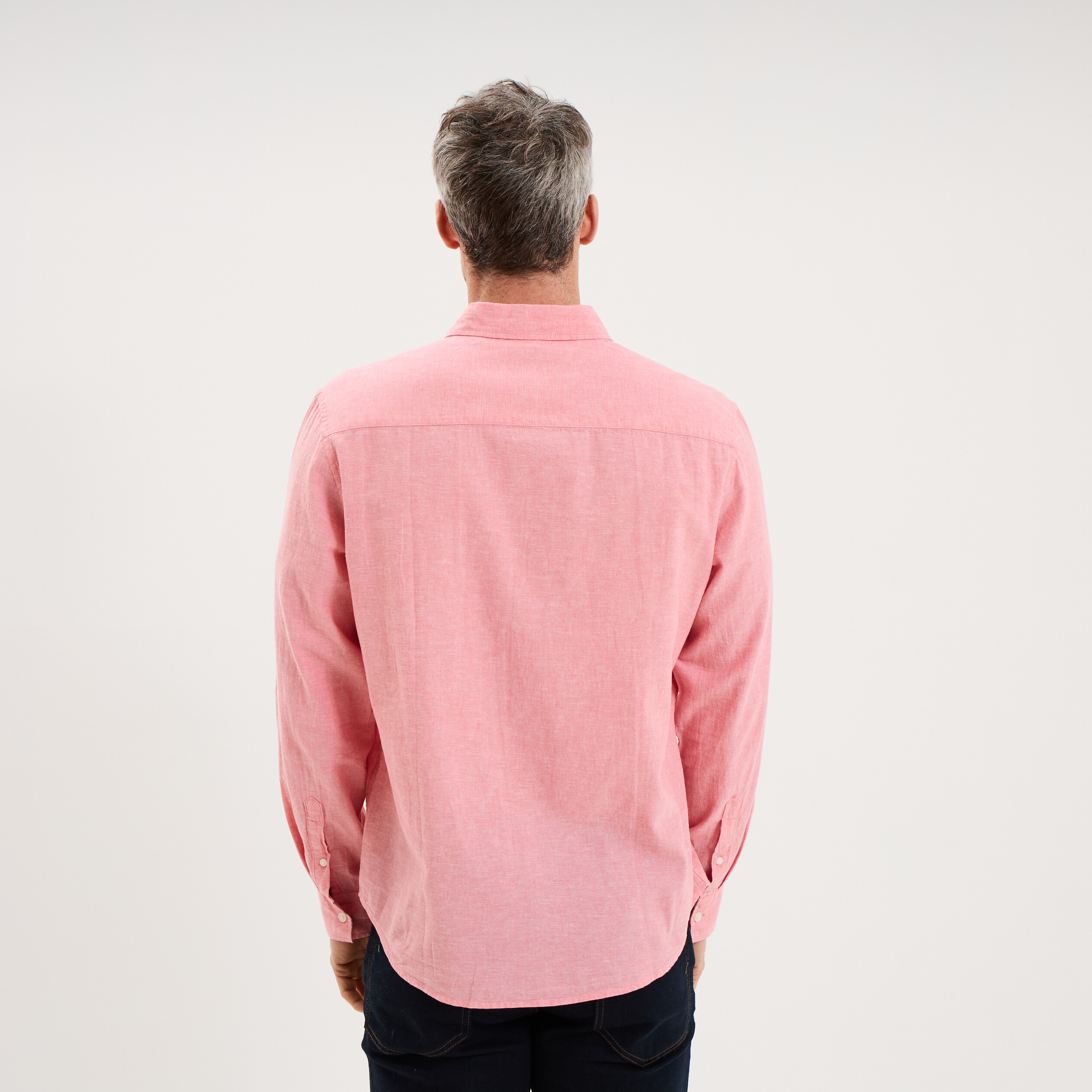Chemise manches longues lin m&eacute;lang&eacute; rose fushia homme