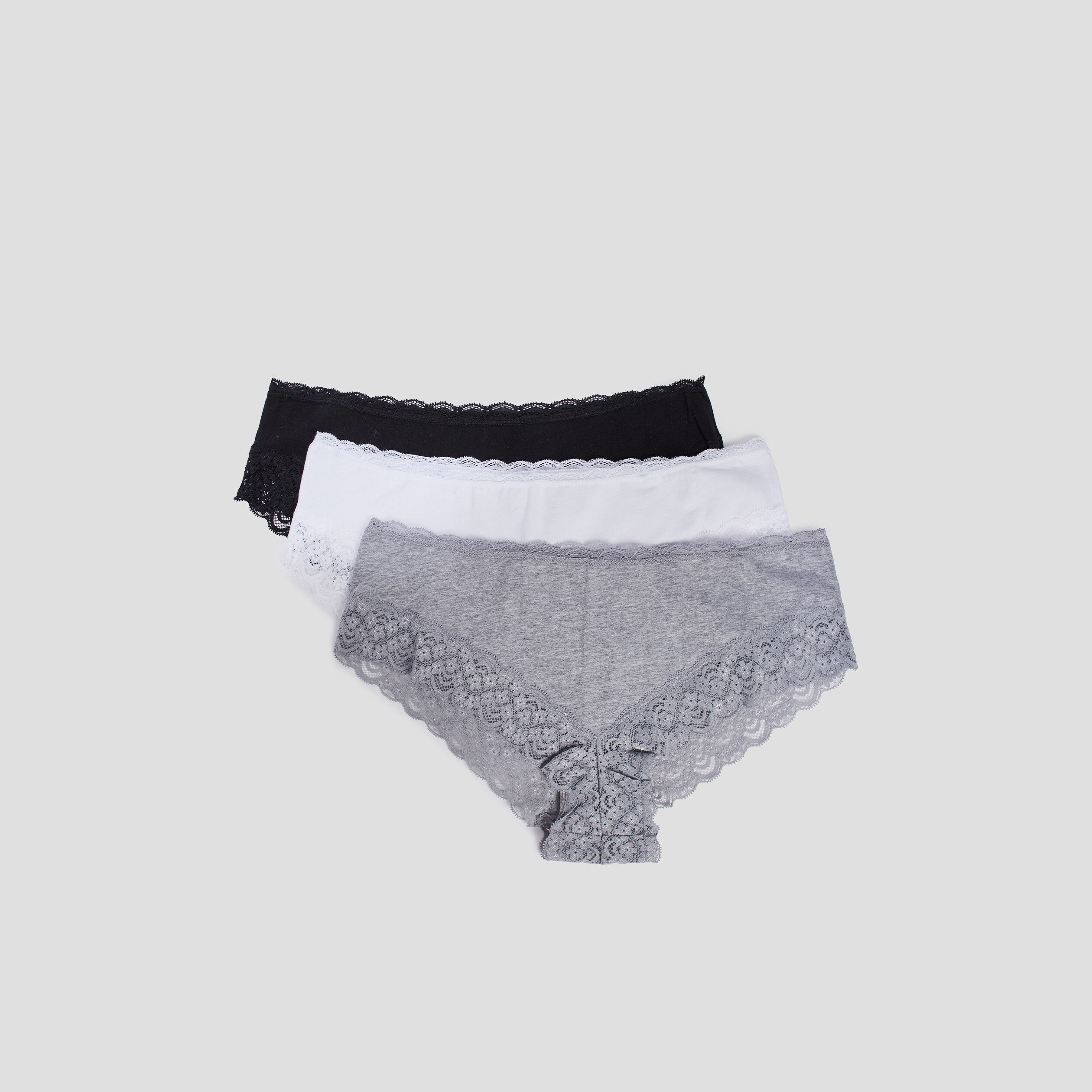 Lot 3 shortys en coton avec dentelle gris femme