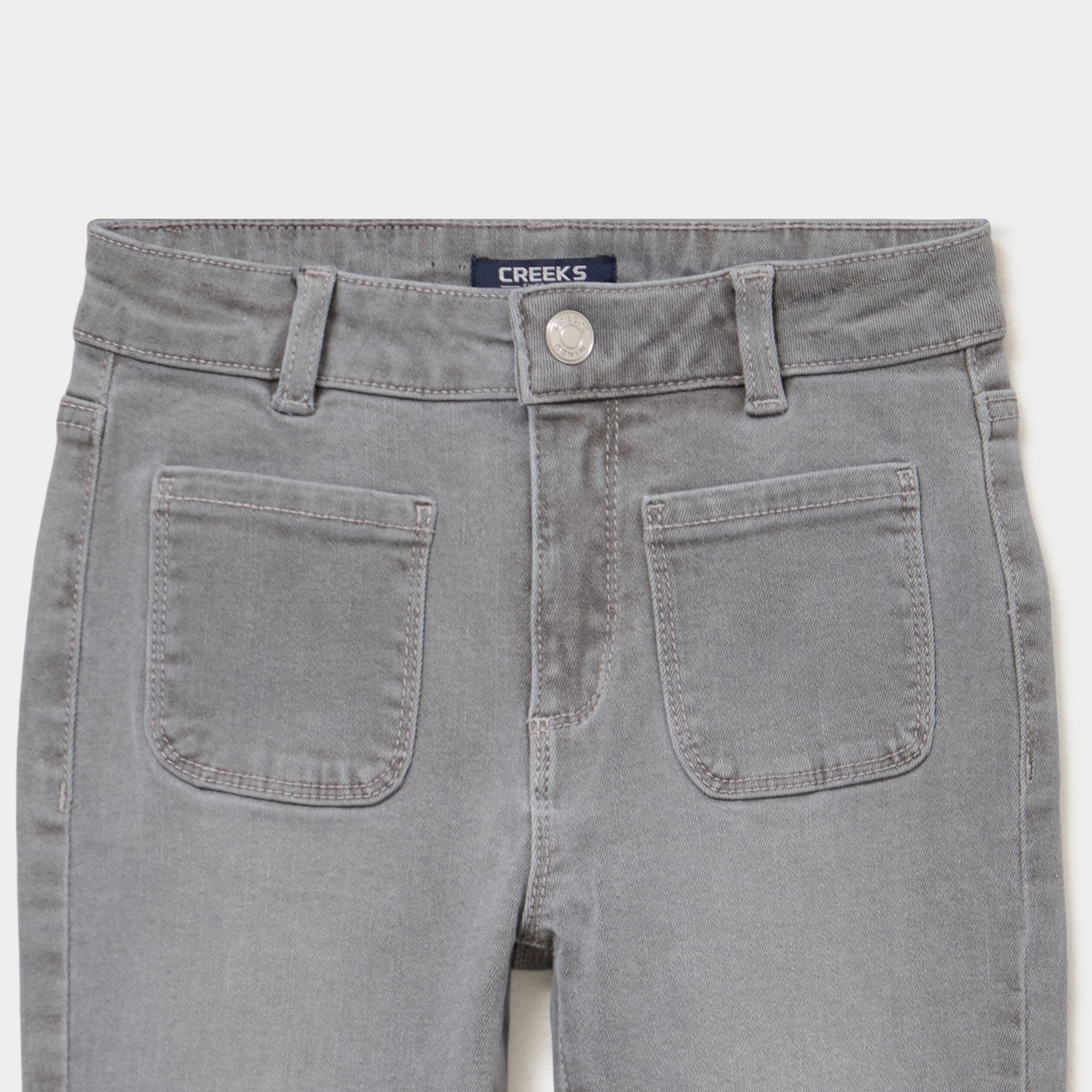 Jean flare poches plaqu&eacute;es denim gris fille