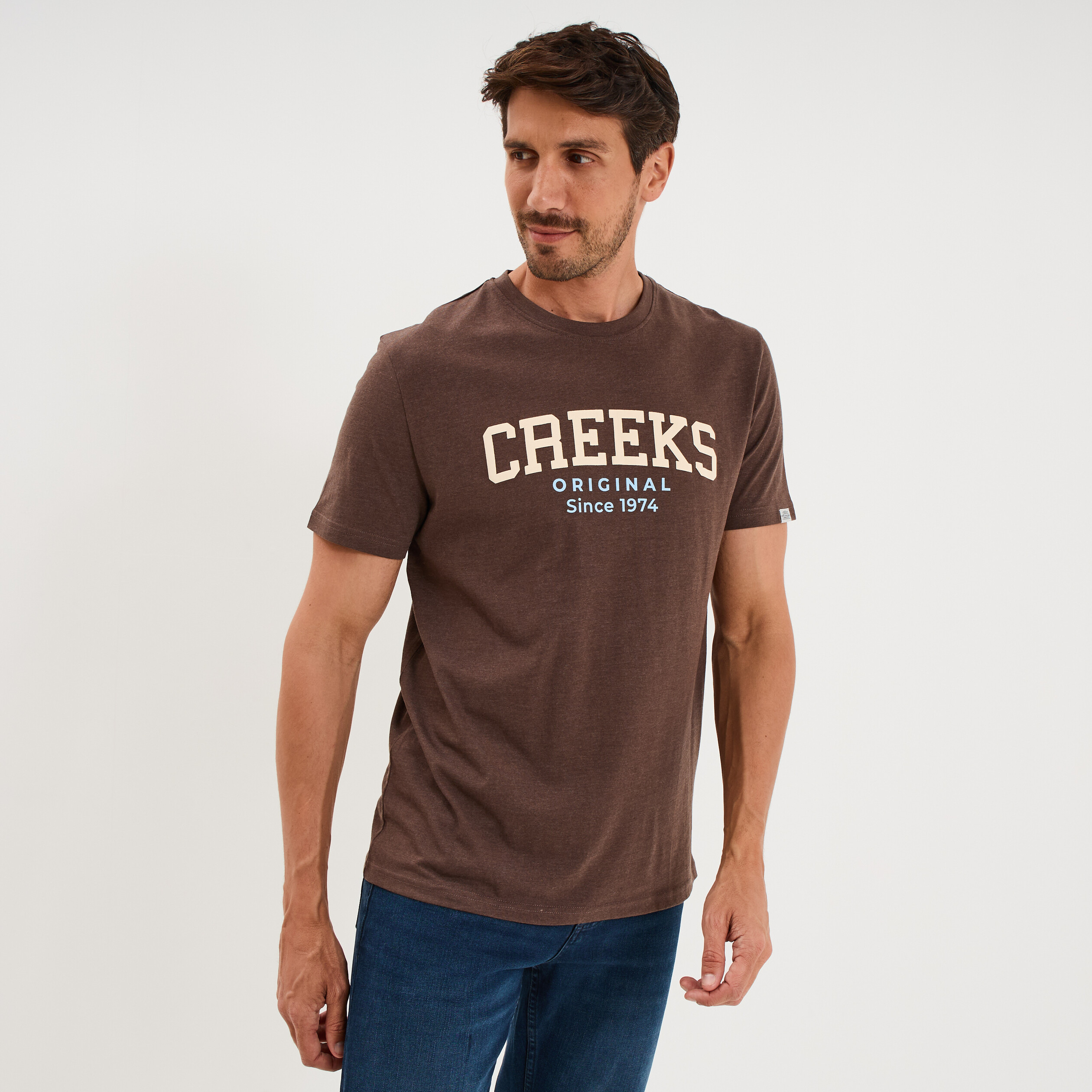T-shirt manches courtes coton marron chocolat homme