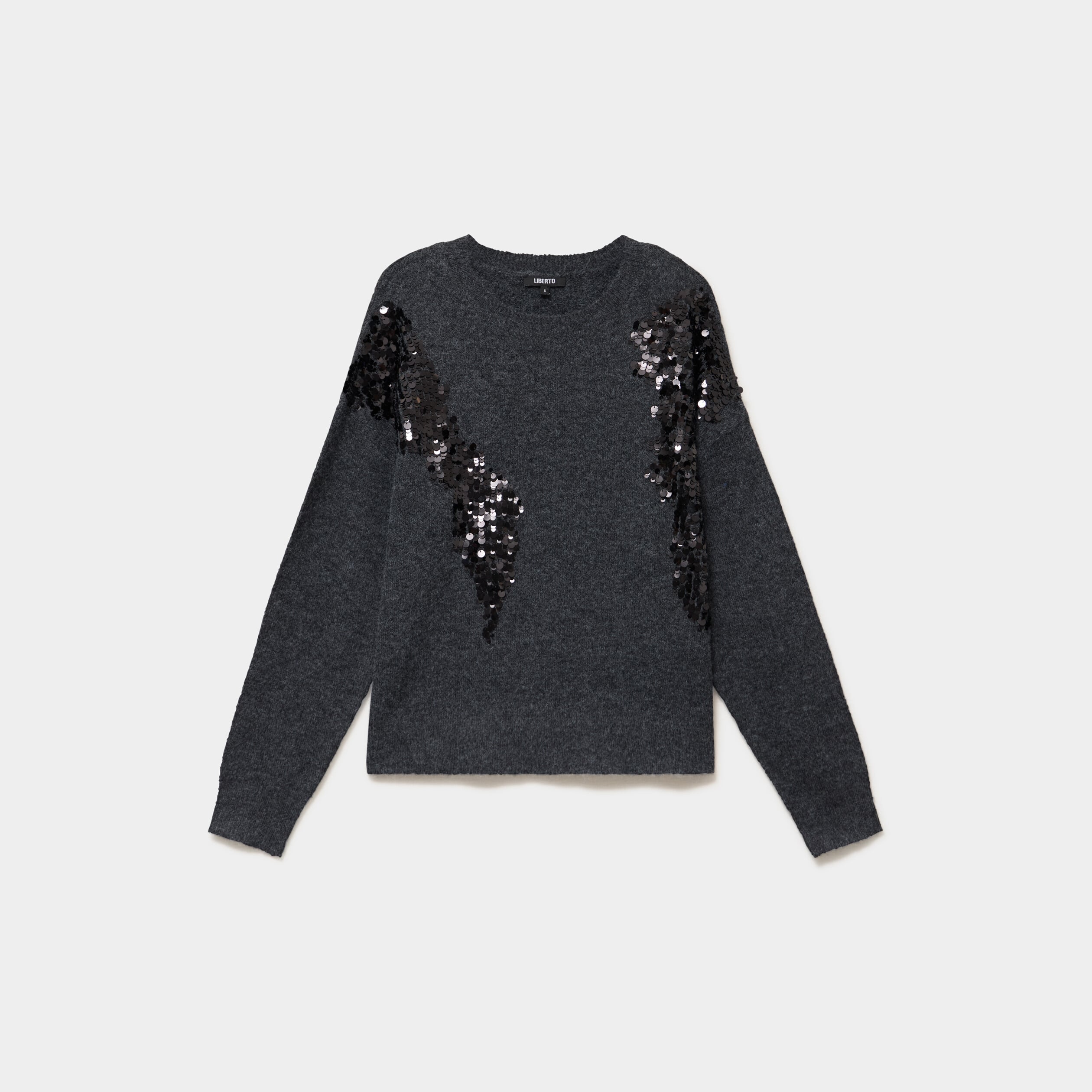 Pull &agrave; paillettes gris fonc&eacute; femme