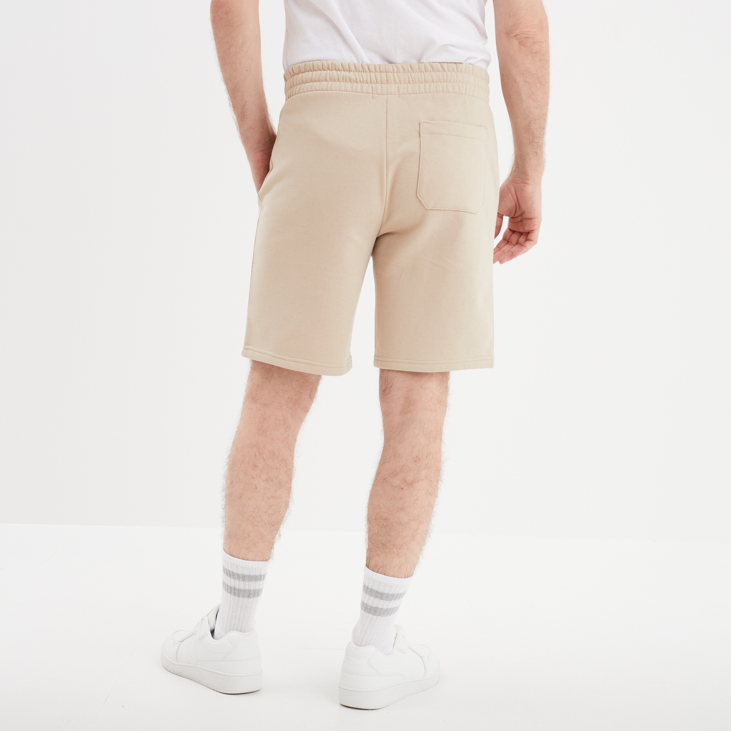 short jogging molletonne droit beige homme Short jogging molletonné droit beige homme