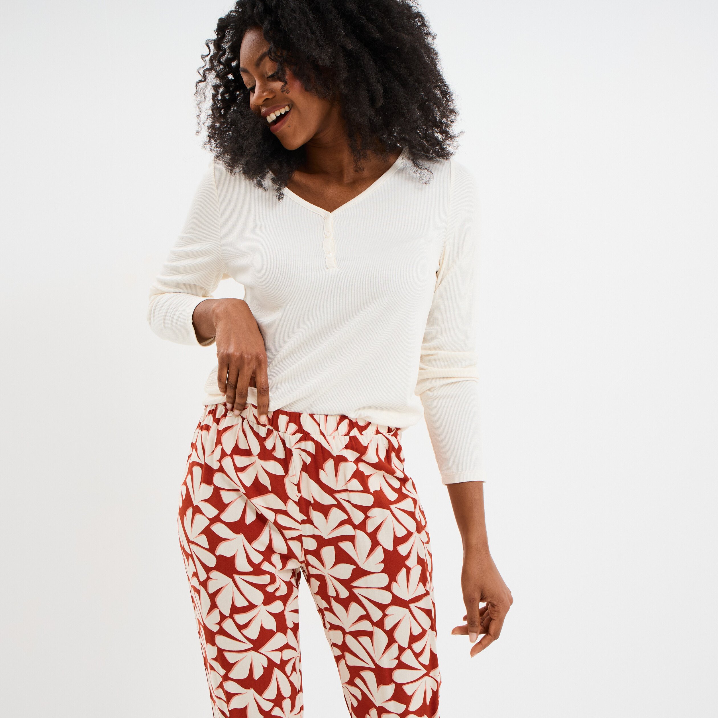 ensemble pyjama manches longues 2 pieces terracotta femme Ensemble pyjama manches longues 2 pièces terracotta femme