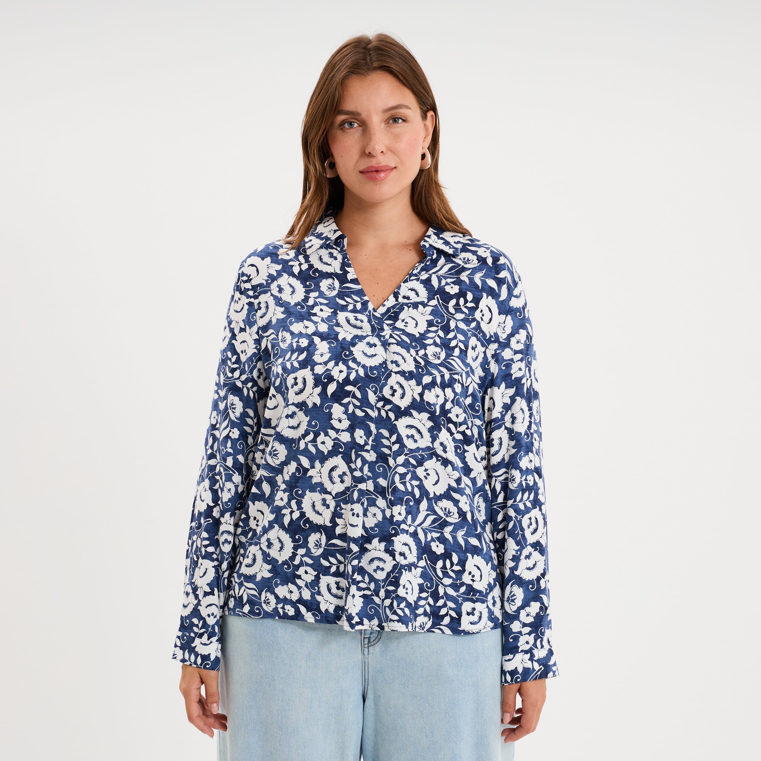 Blouse fluide manches 3/4 bleu marine femme grande taille