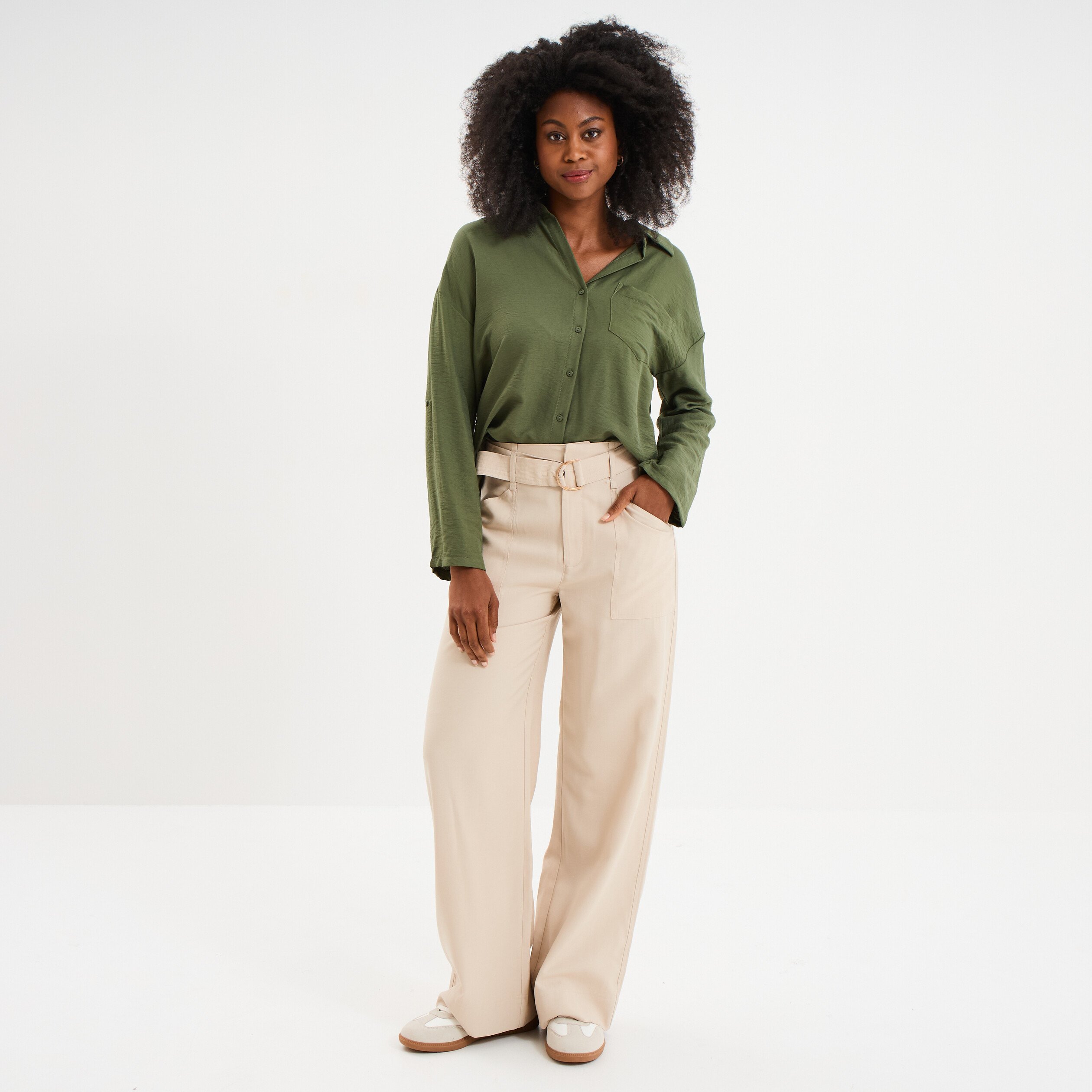 chemise manches retroussables vert kaki femme Chemise manches retroussables vert kaki femme