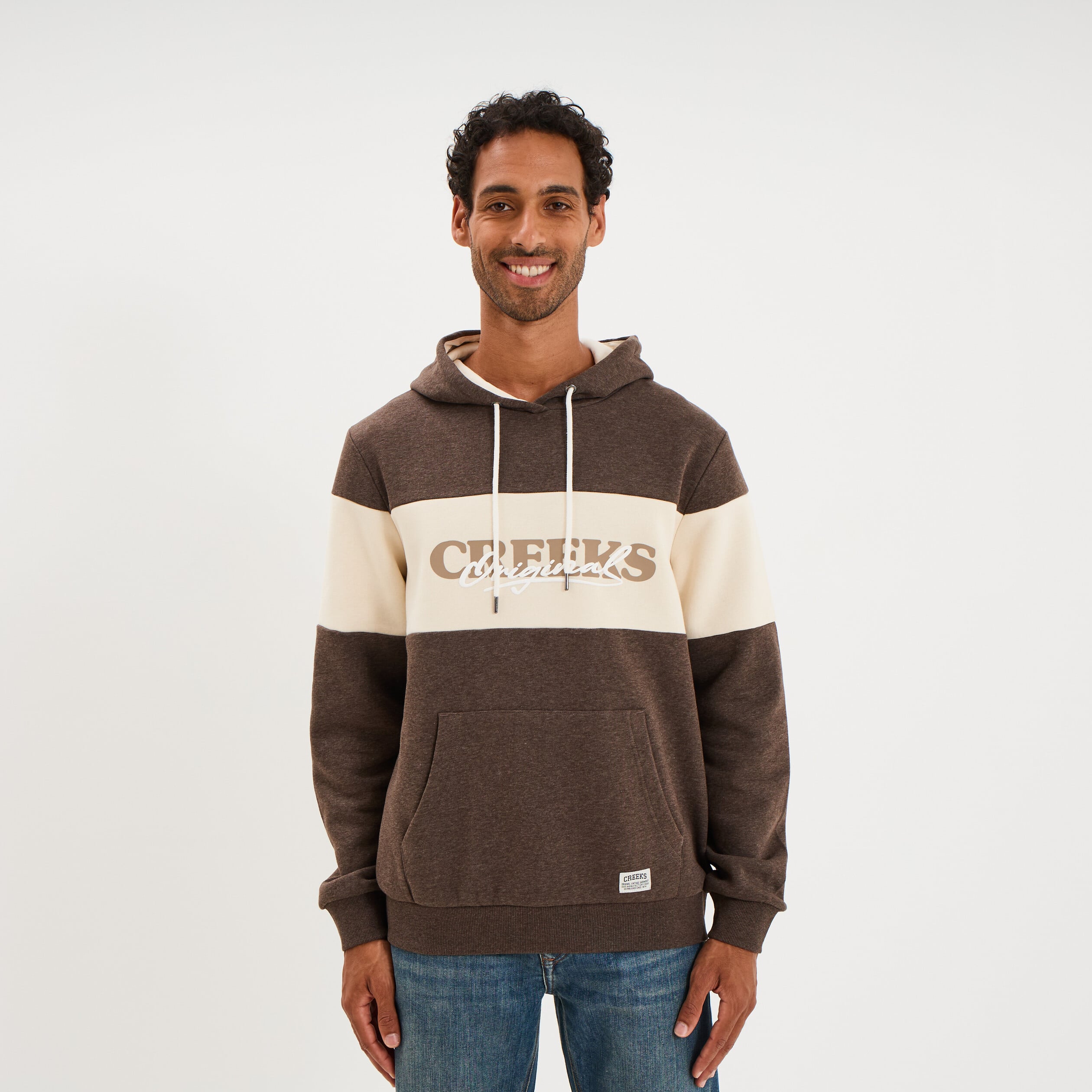 Sweat hoodie 1 poche marron chocolat homme