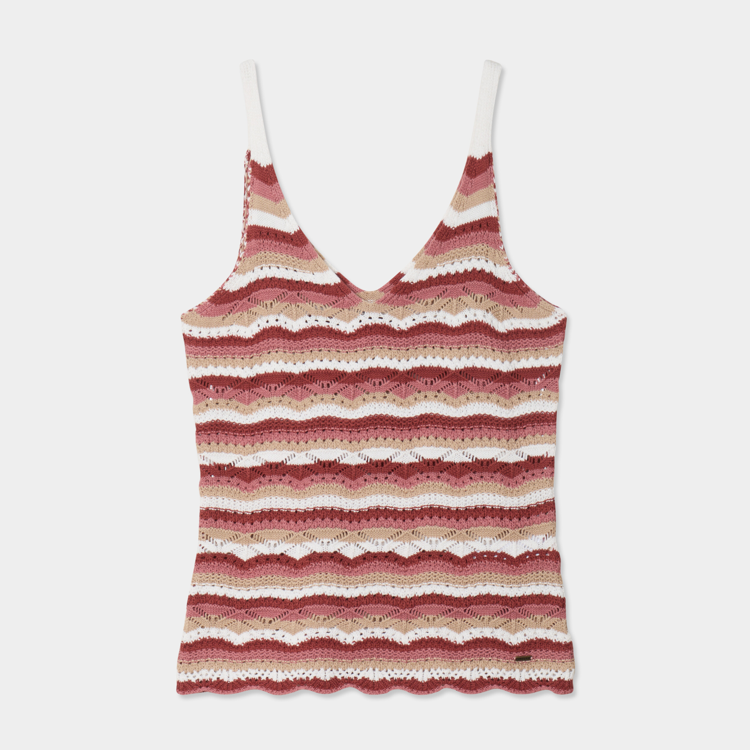 D&eacute;bardeur tricot ajour&eacute; col en V beige femme