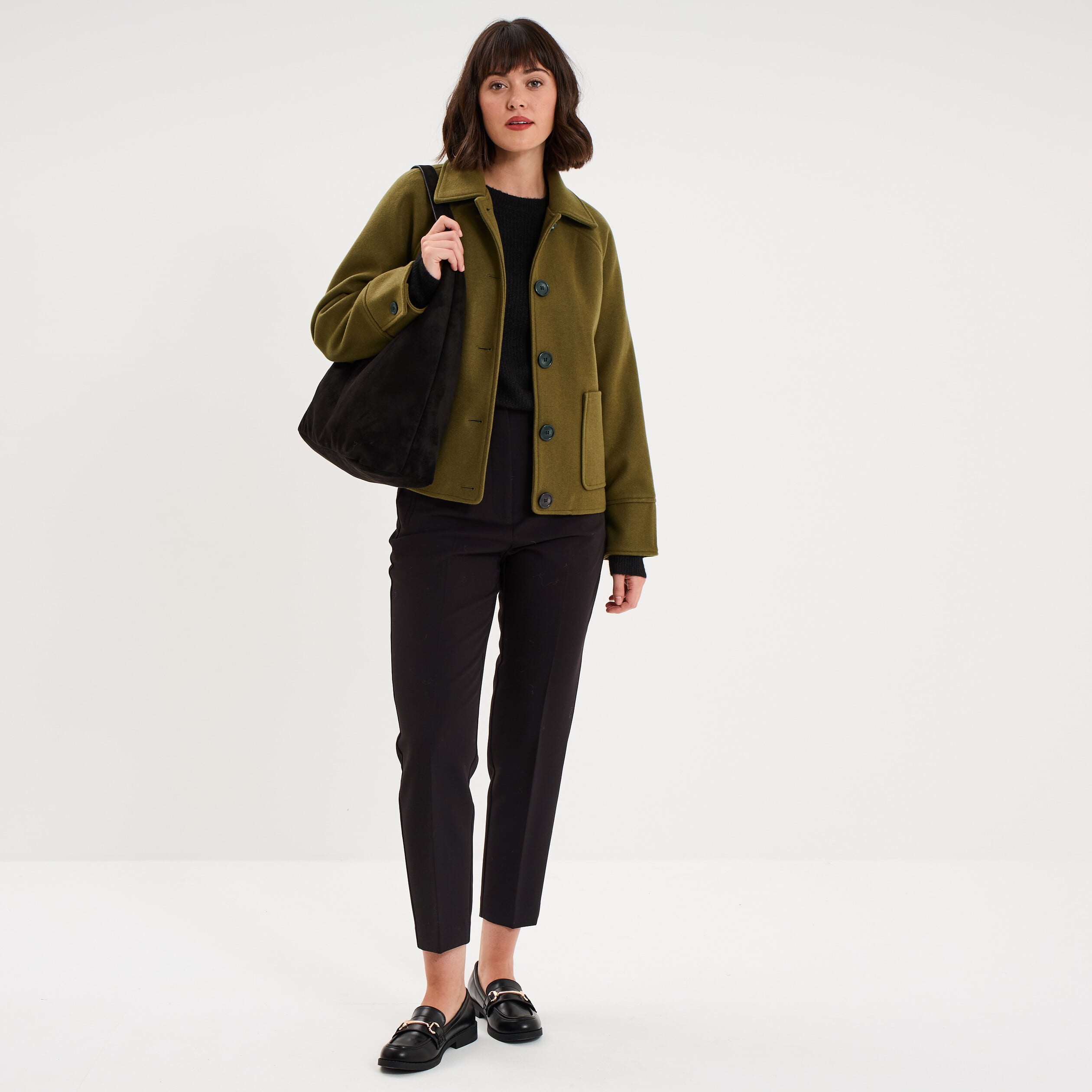 Pull col rond manches longues noir femme
