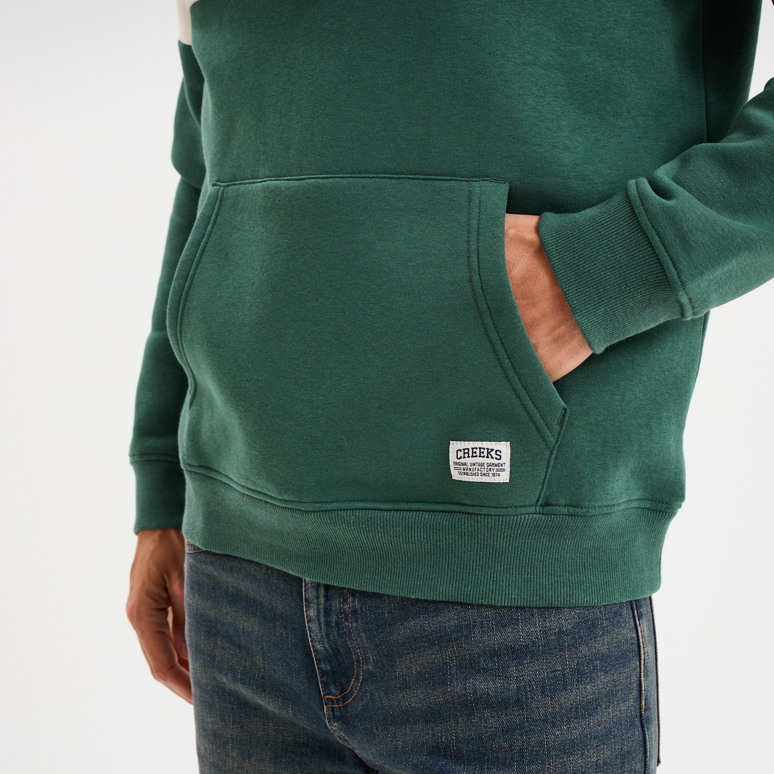 Sweat hoodie manches longues à capuche vert canard homme