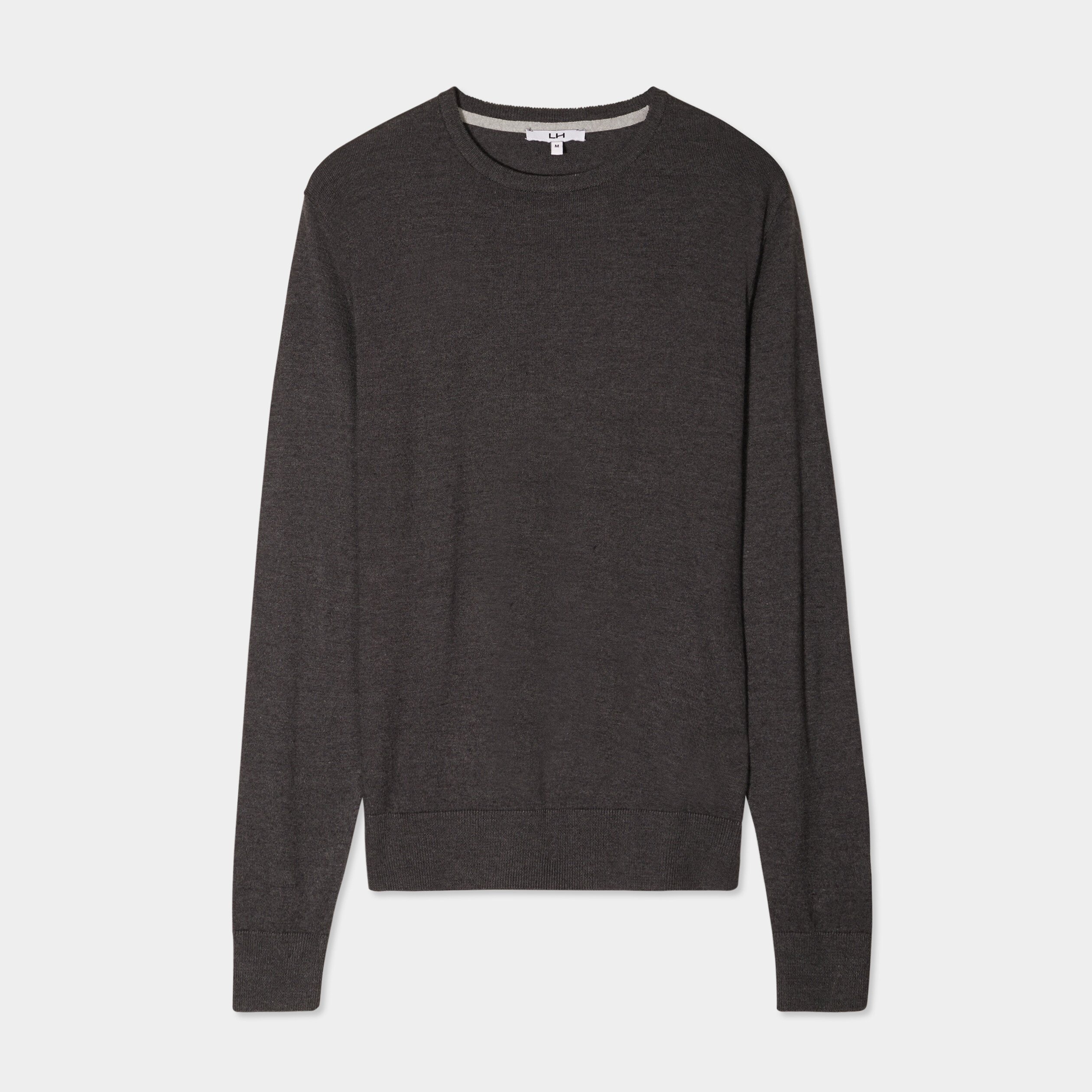pull droit col rond coton melange gris fonce homme Pull droit col rond coton mélangé gris foncé homme
