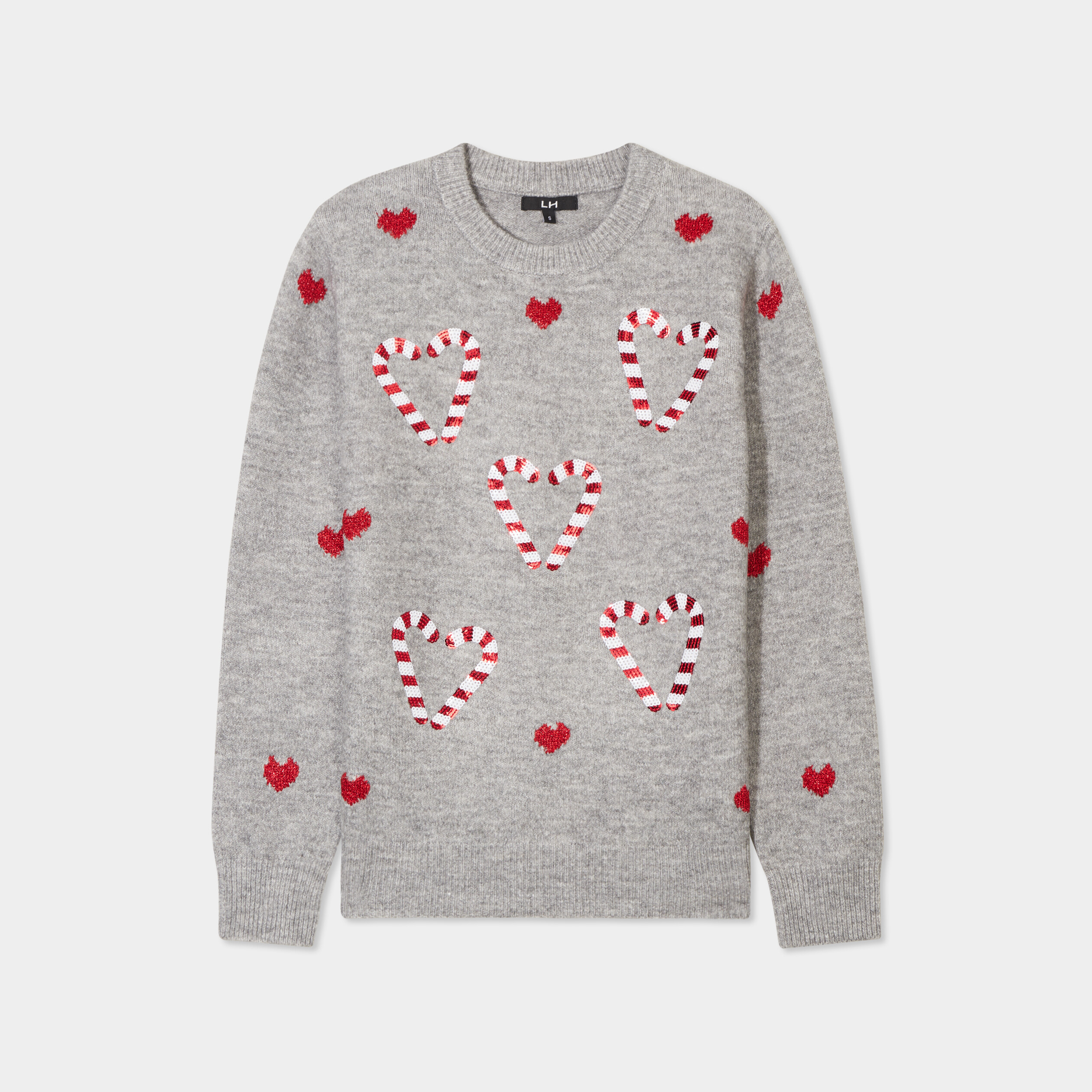 Pull No&euml;l avec sequins et col rond gris clair femme