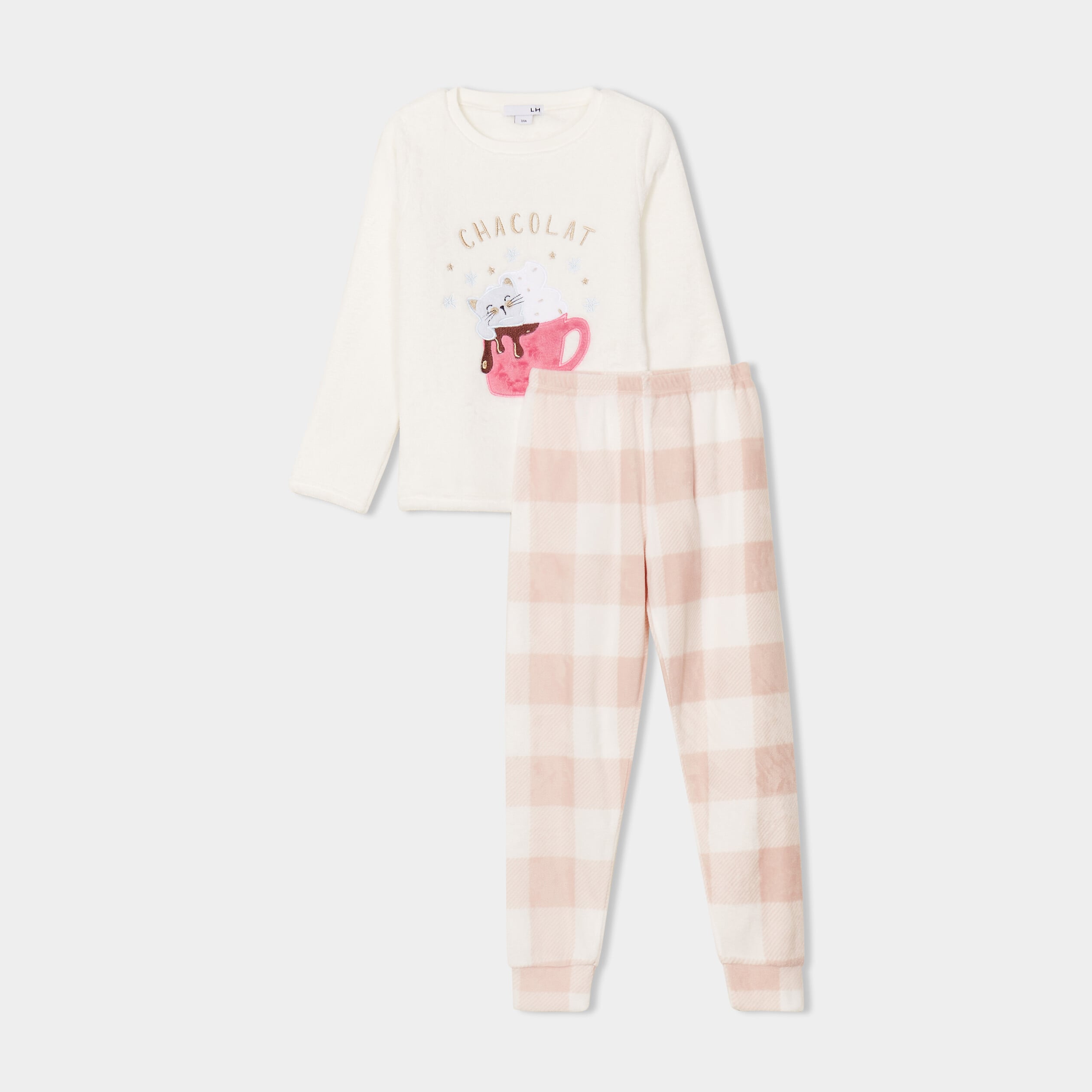 Ensemble pyjama 2 pi&egrave;ces effet polaire blanc fille