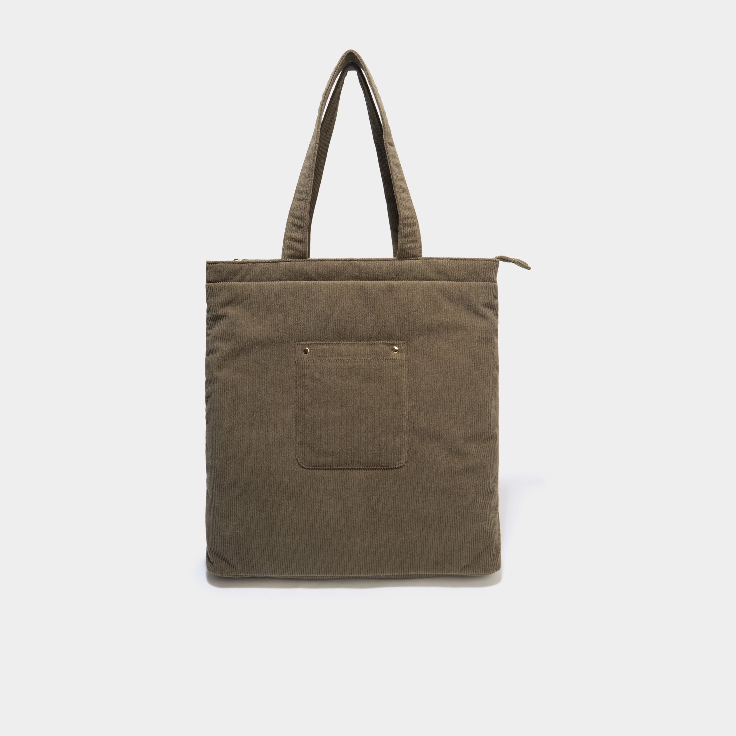 Sac tote bag zipp&eacute; effet velours vert kaki femme