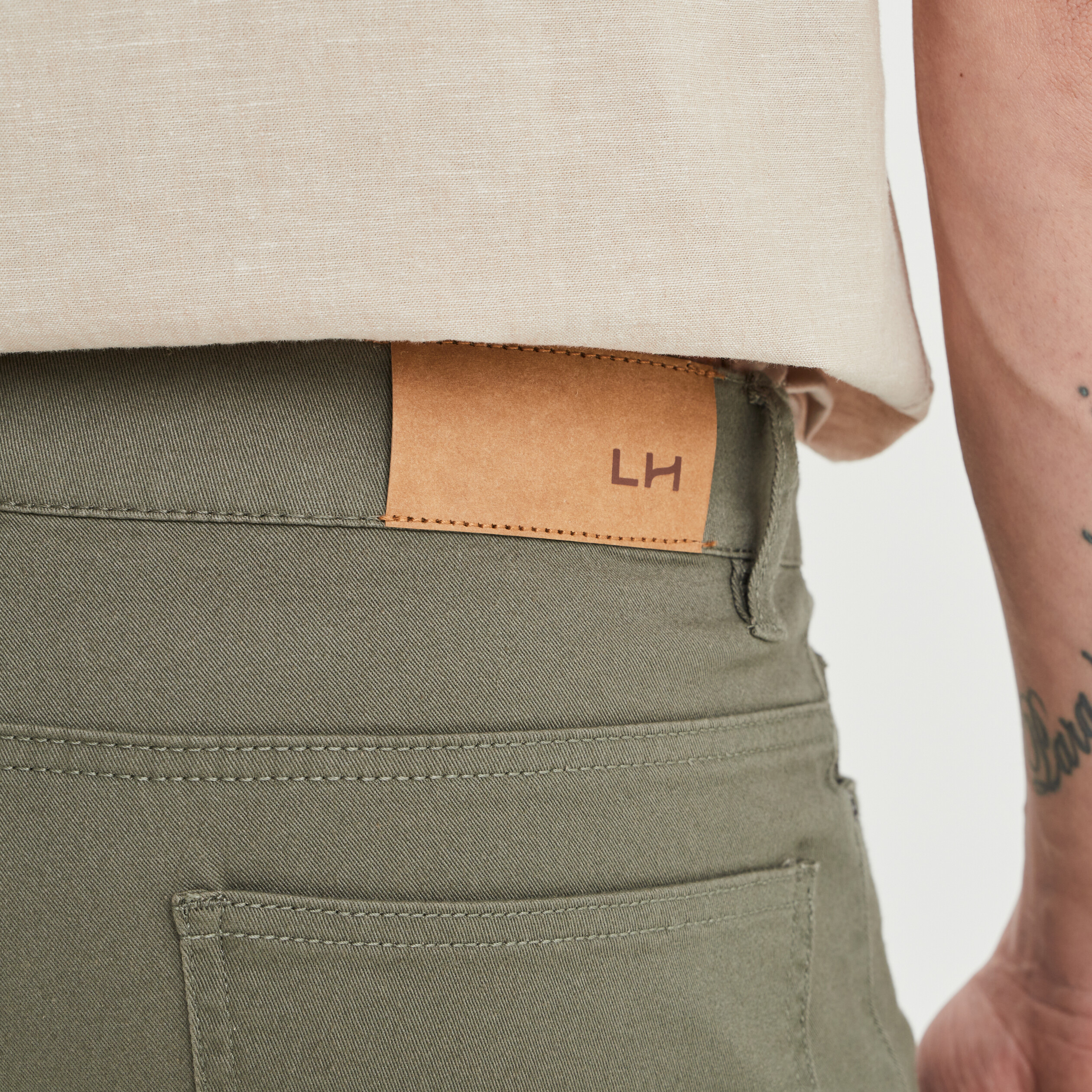 Bermuda droit stretch 5 poches coton vert kaki homme