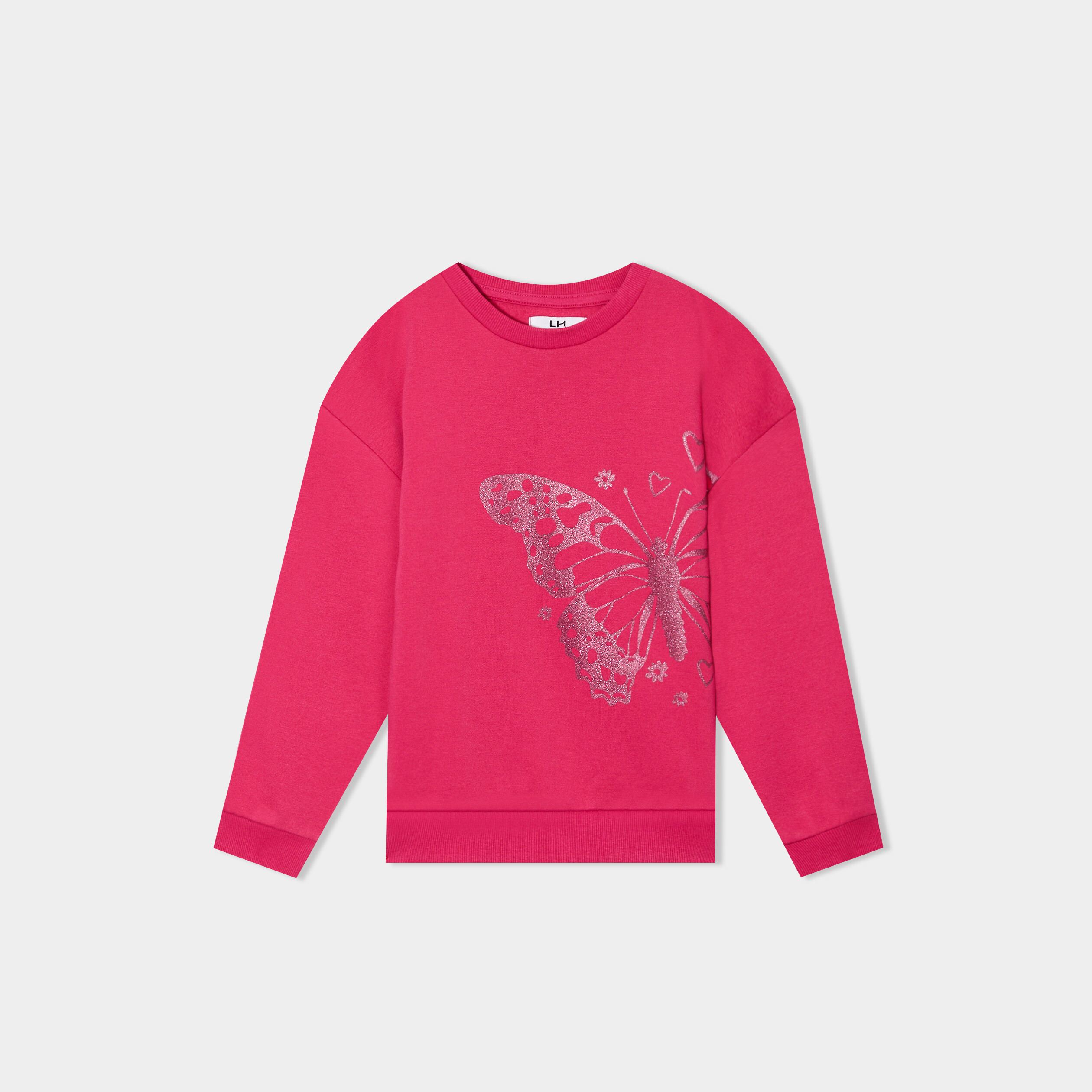 sweat col rond manches longues rose framboise fille Sweat col rond manches longues rose framboise fille