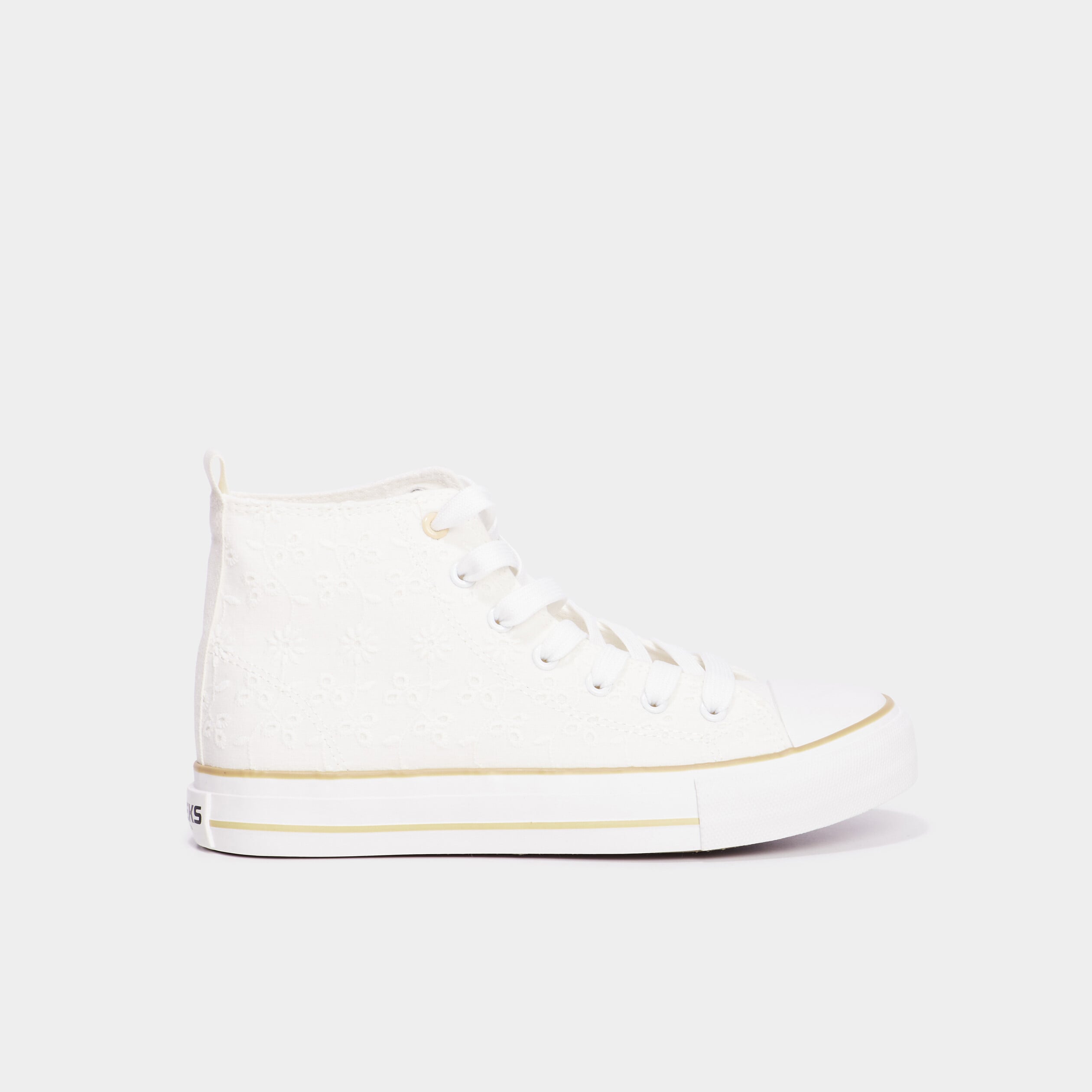 Tennis montantes &agrave; lacets en toile ivoire femme