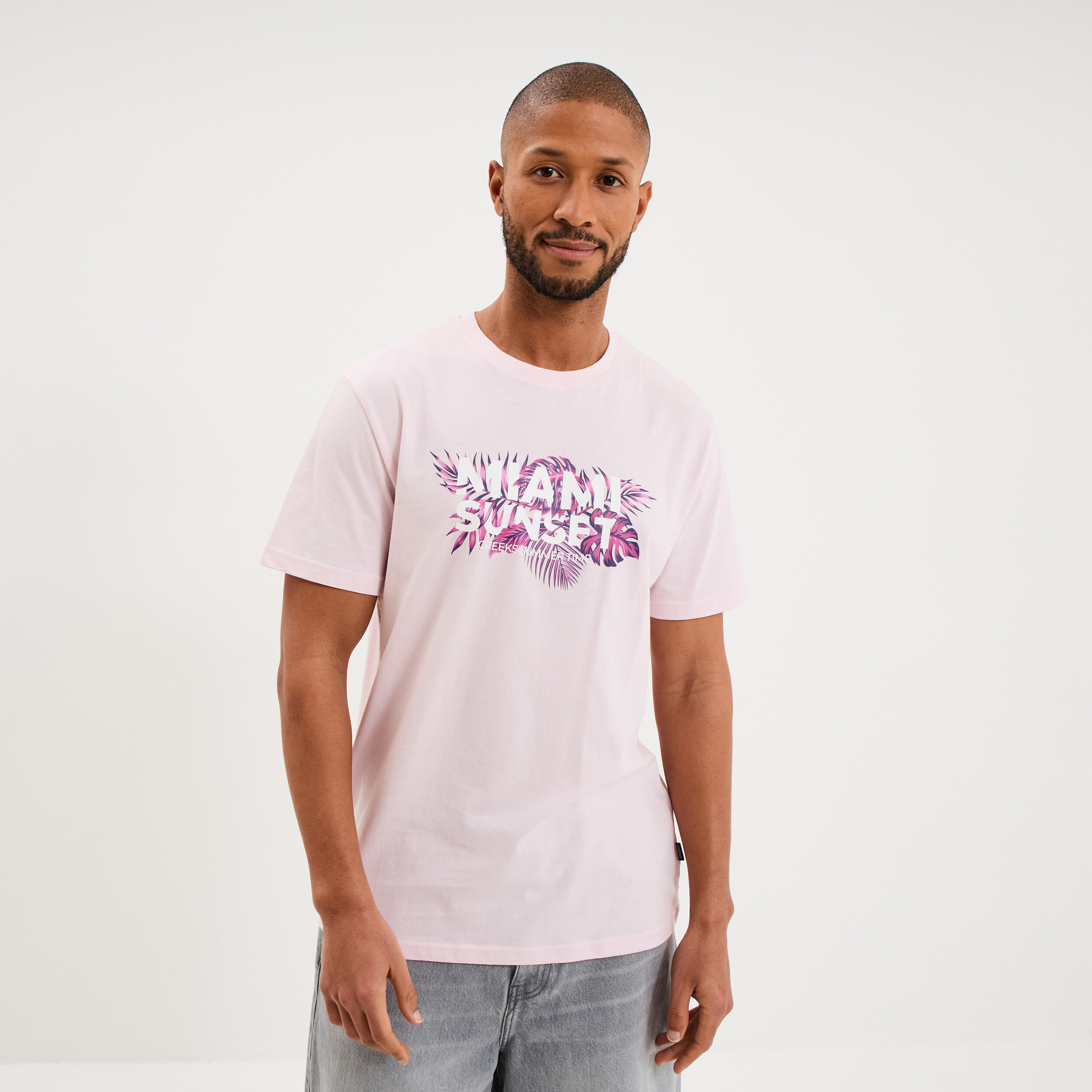 T-shirt col rond manches courtes coton rose clair homme