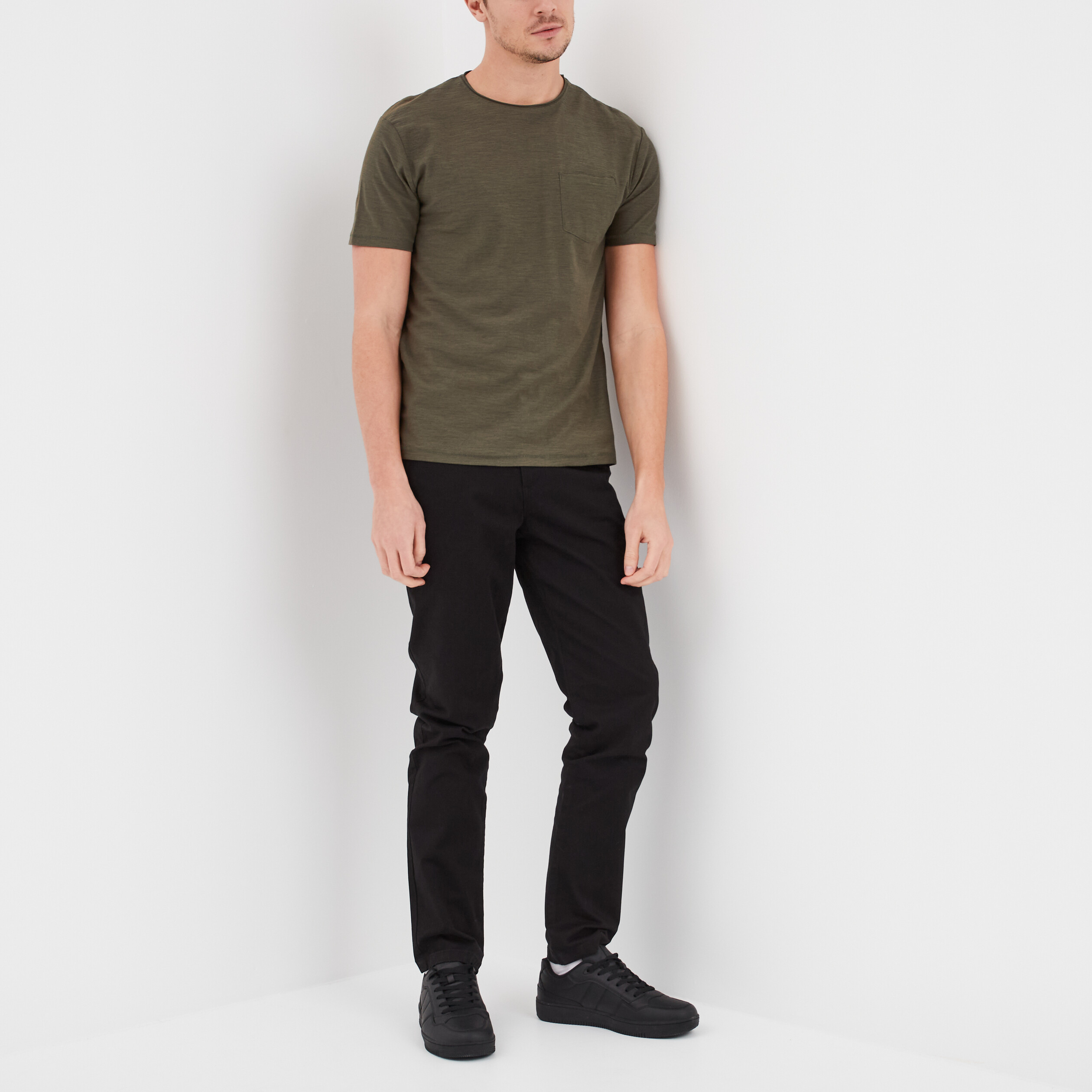 t shirt coton col rond 1 poche liberto vert kaki homme T-shirt coton col rond 1 poche Liberto vert kaki homme