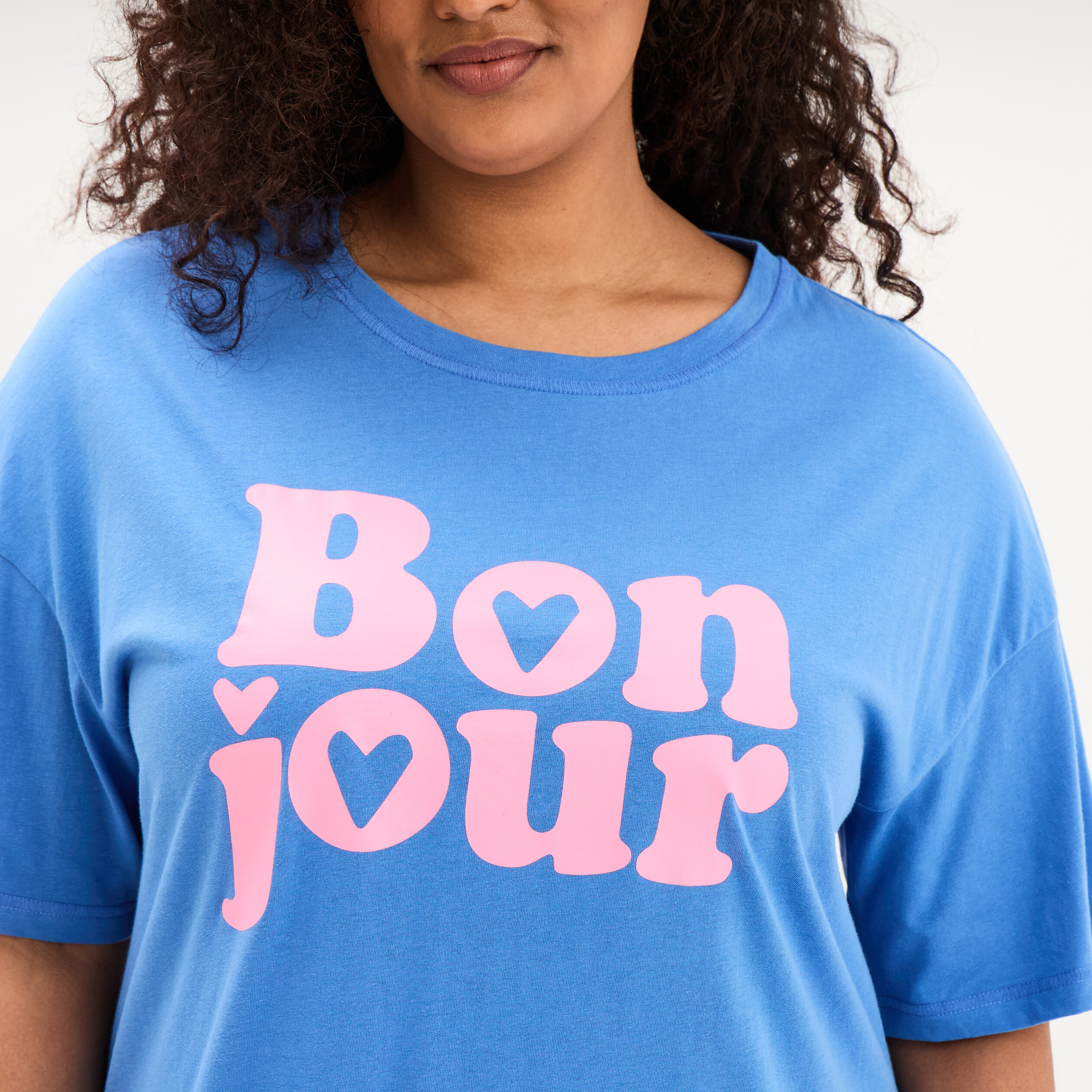 Chemise de nuit courte coton bleu electrique femme grande taille