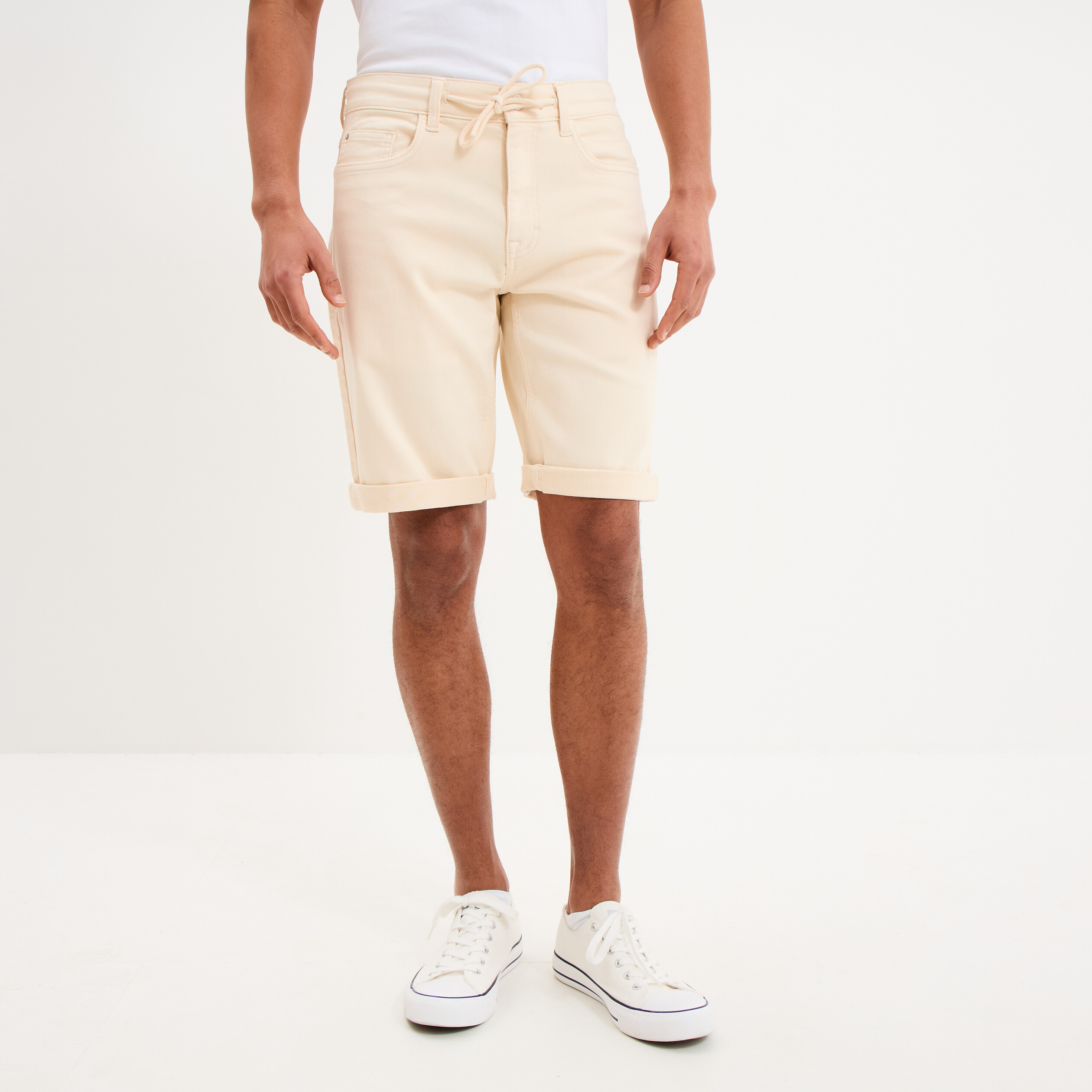 Bermuda en jean straight 5 poches ecru homme