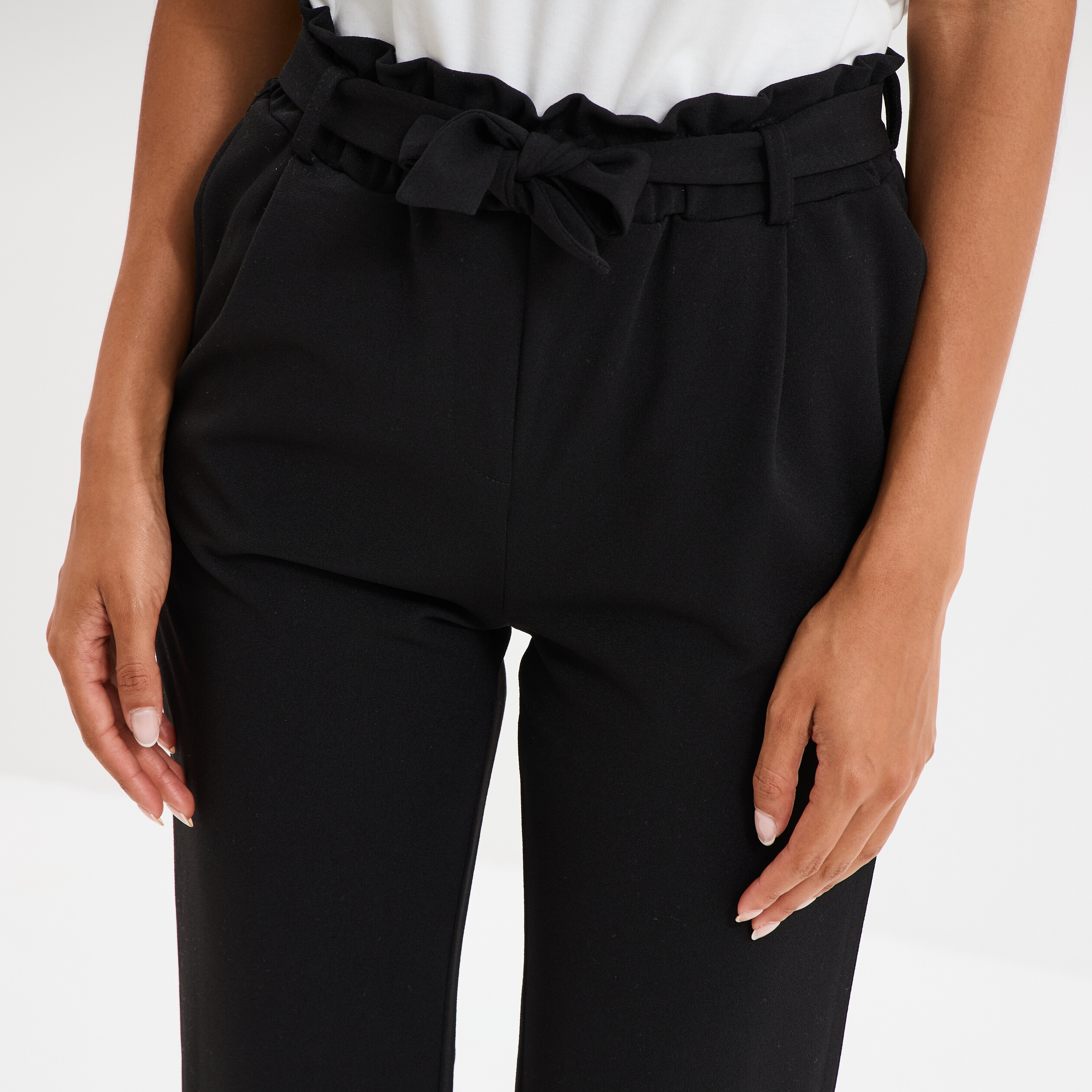 Pantalon city paperbag ceinturé 7/8ème noir femme