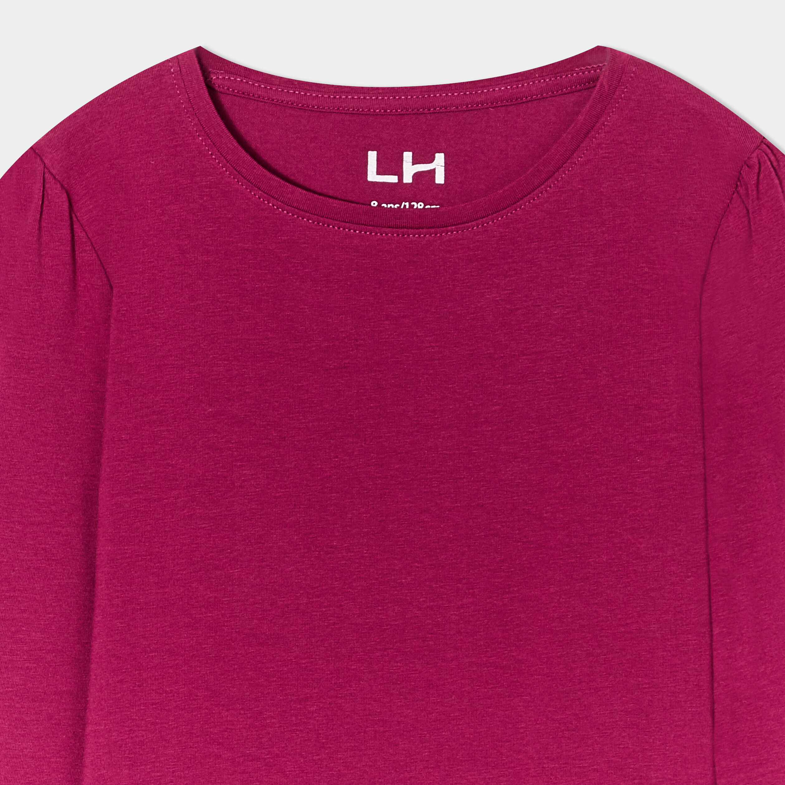 t shirt coton manches longues a fronces violet fonce fille T-shirt coton manches longues à fronces violet foncé fille