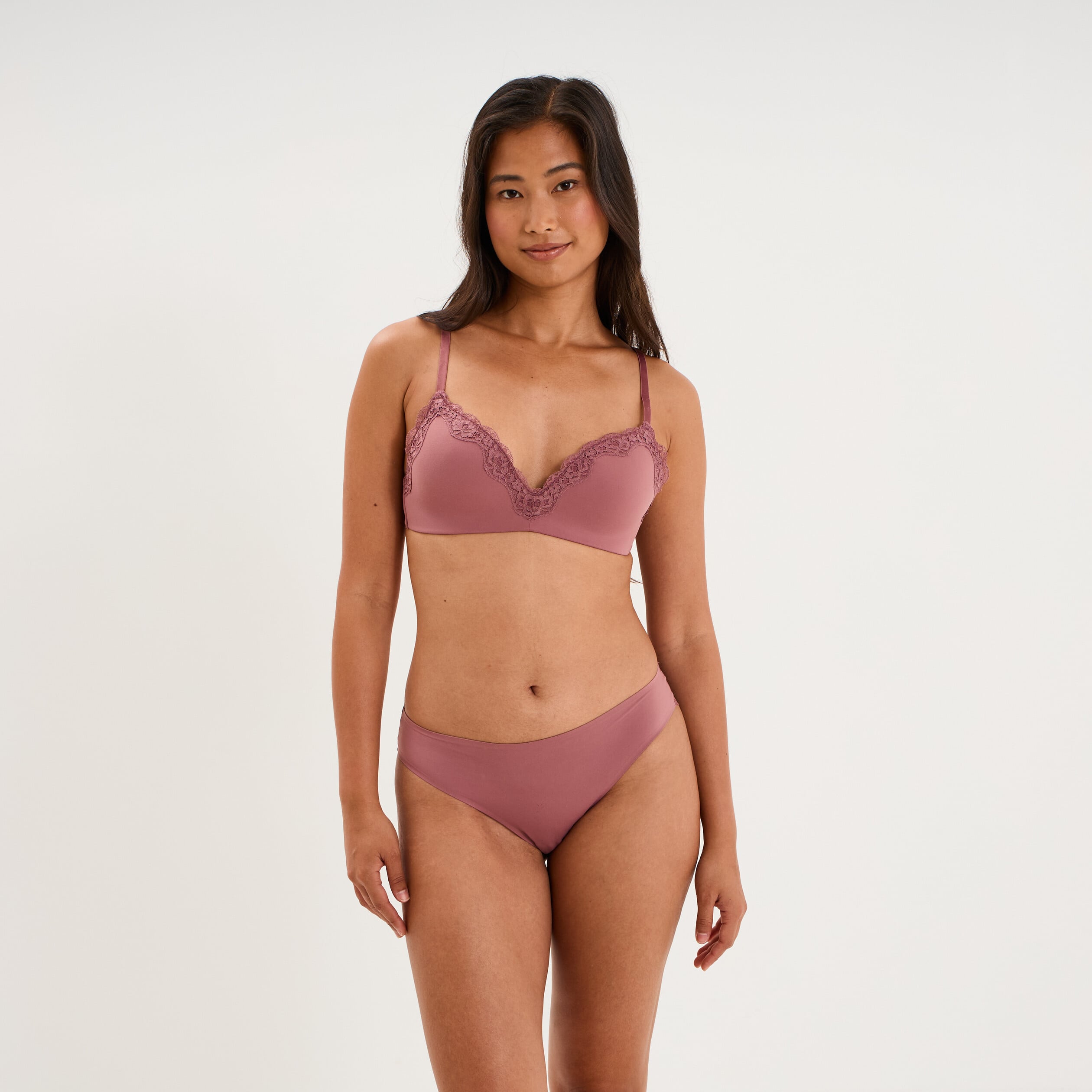 Soutien-gorge triangle micro dentelle vieux rose femme