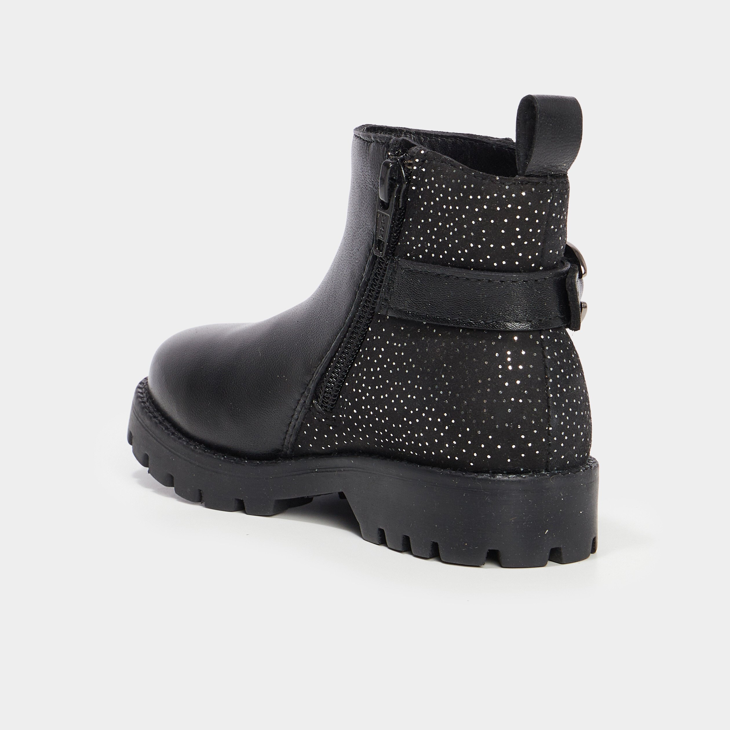 bottines crantees a strass en cuir noir fille Bottines crantées à strass en cuir noir fille