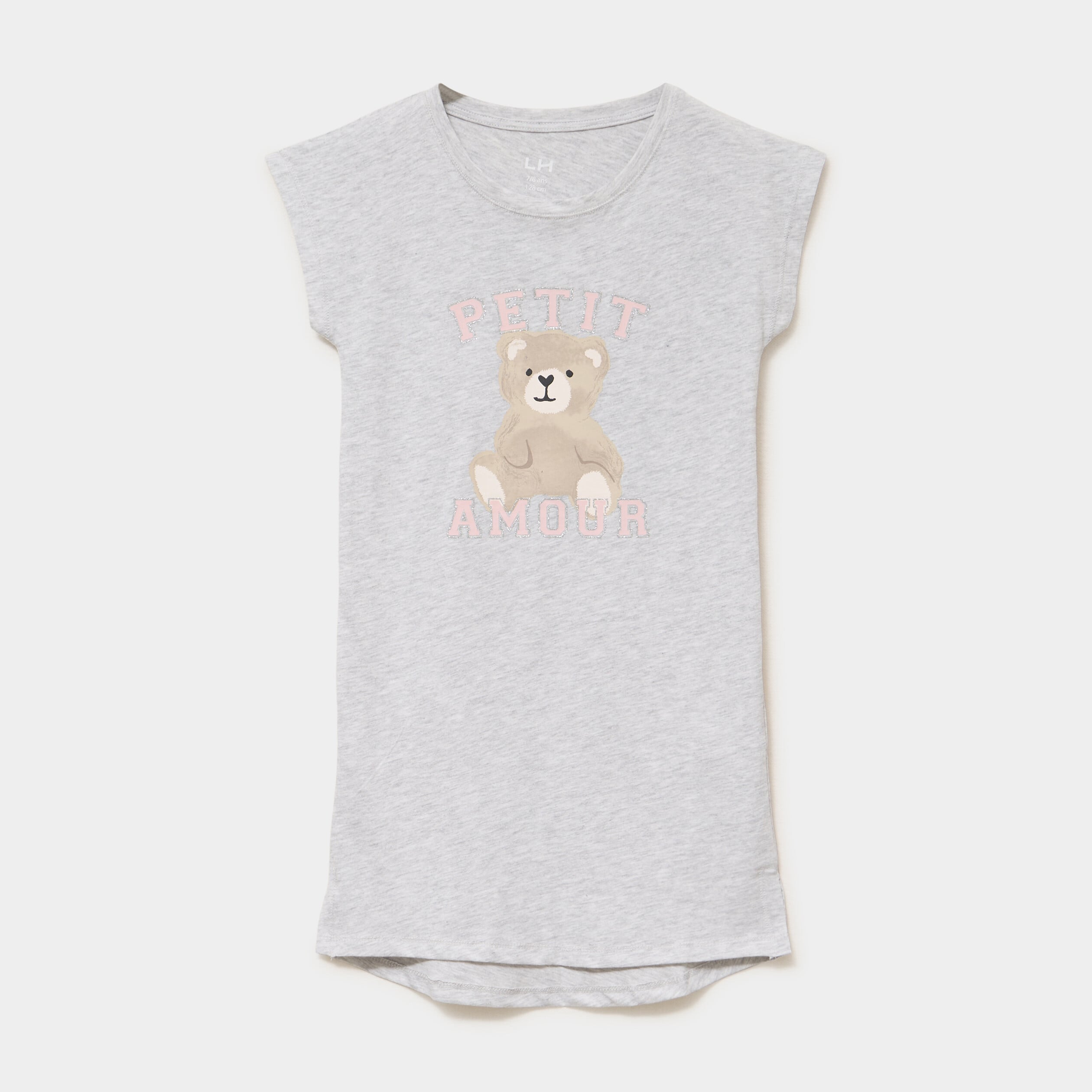 Chemise de nuit courte manches courtes gris clair fille