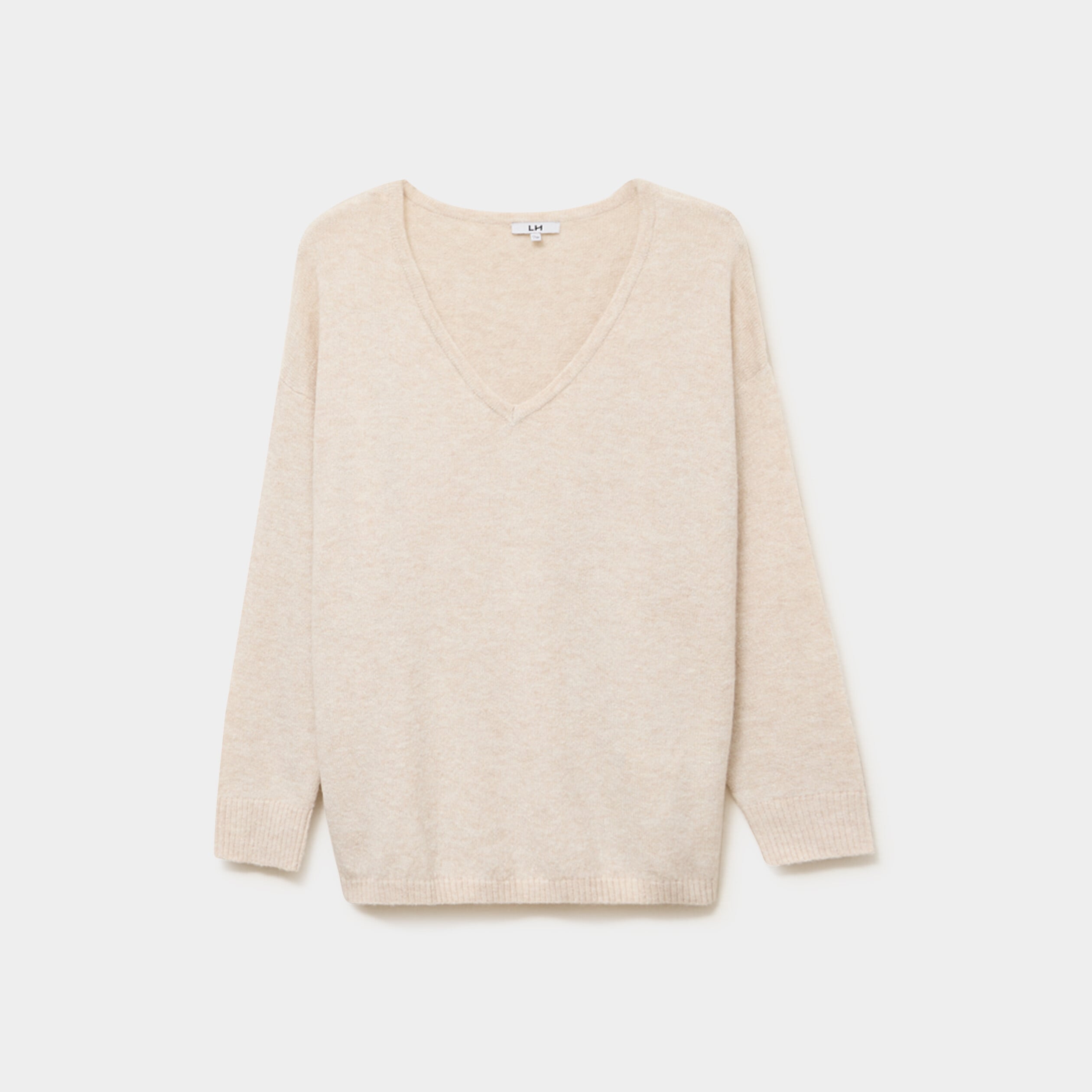 Pull col en V manches longues beige femme grande taille