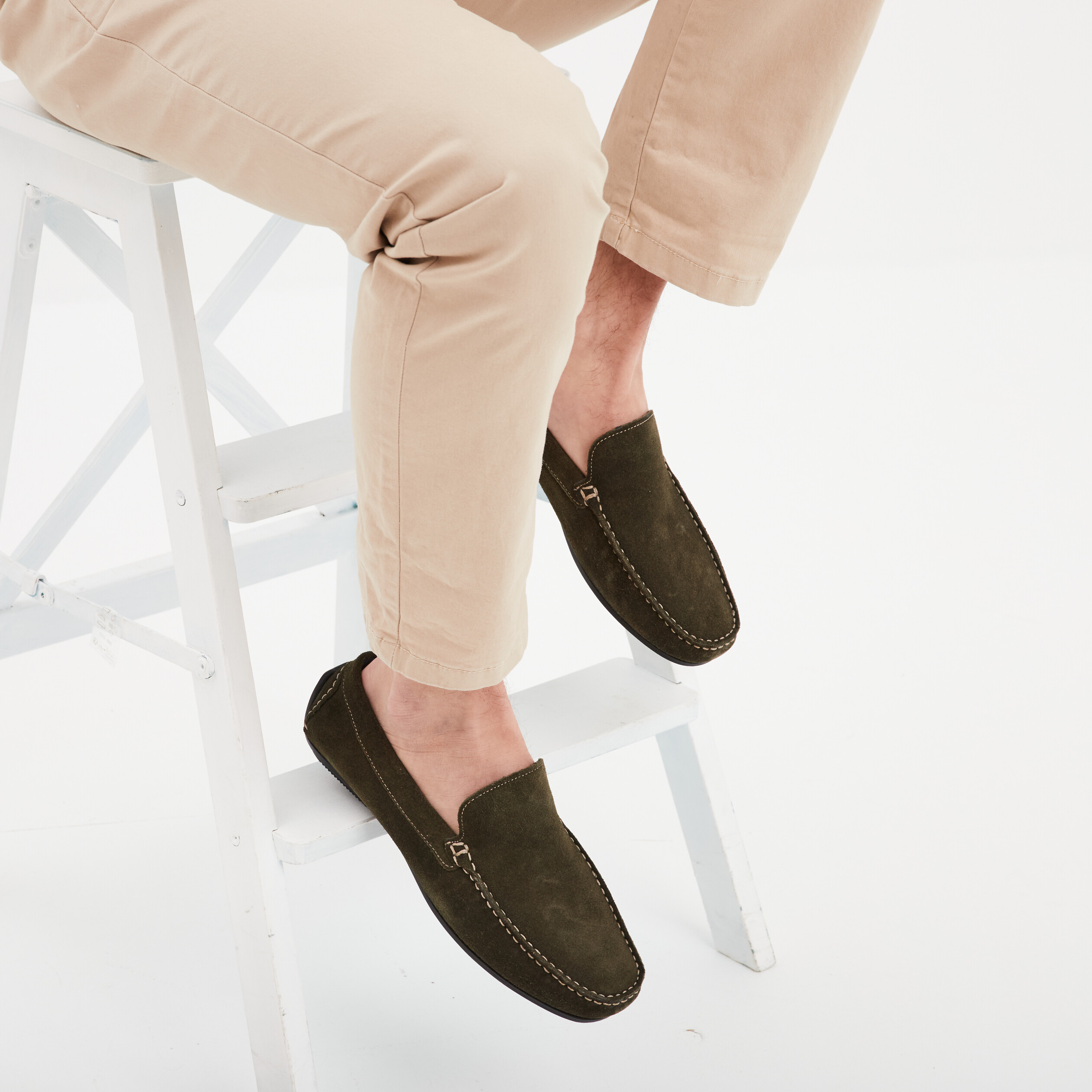 mocassins en cuir vert kaki homme Mocassins en cuir vert kaki homme
