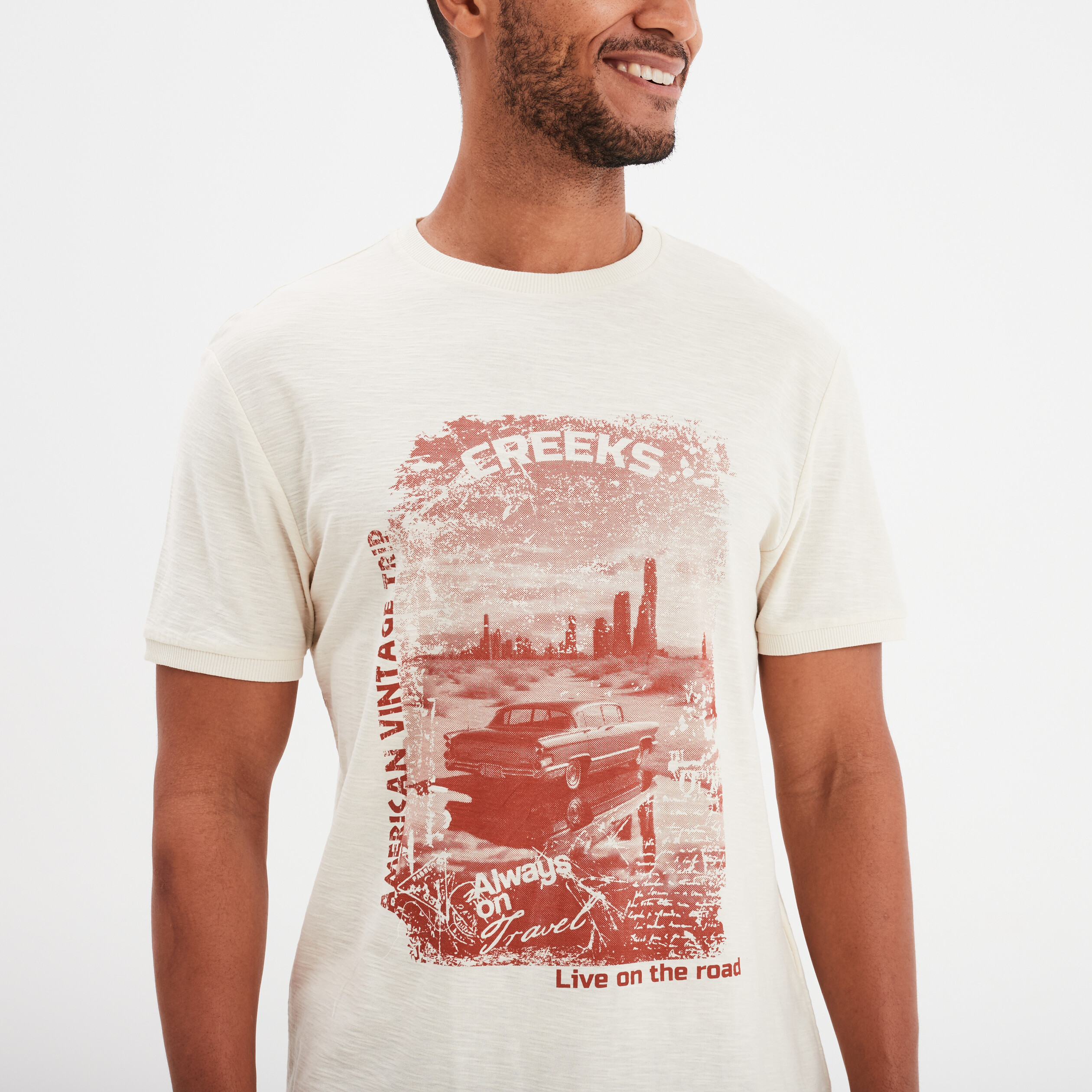 t shirt manches courtes coton creeks ecru homme T-shirt manches courtes coton Creeks ecru homme