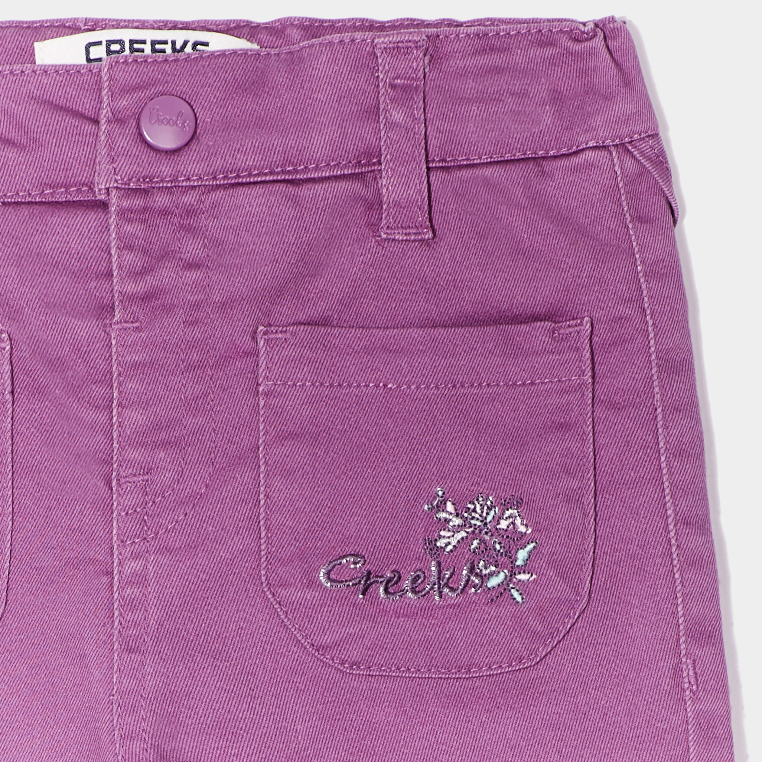 Pantalon twill poches plaquées Creeks violet clair bébé fille
