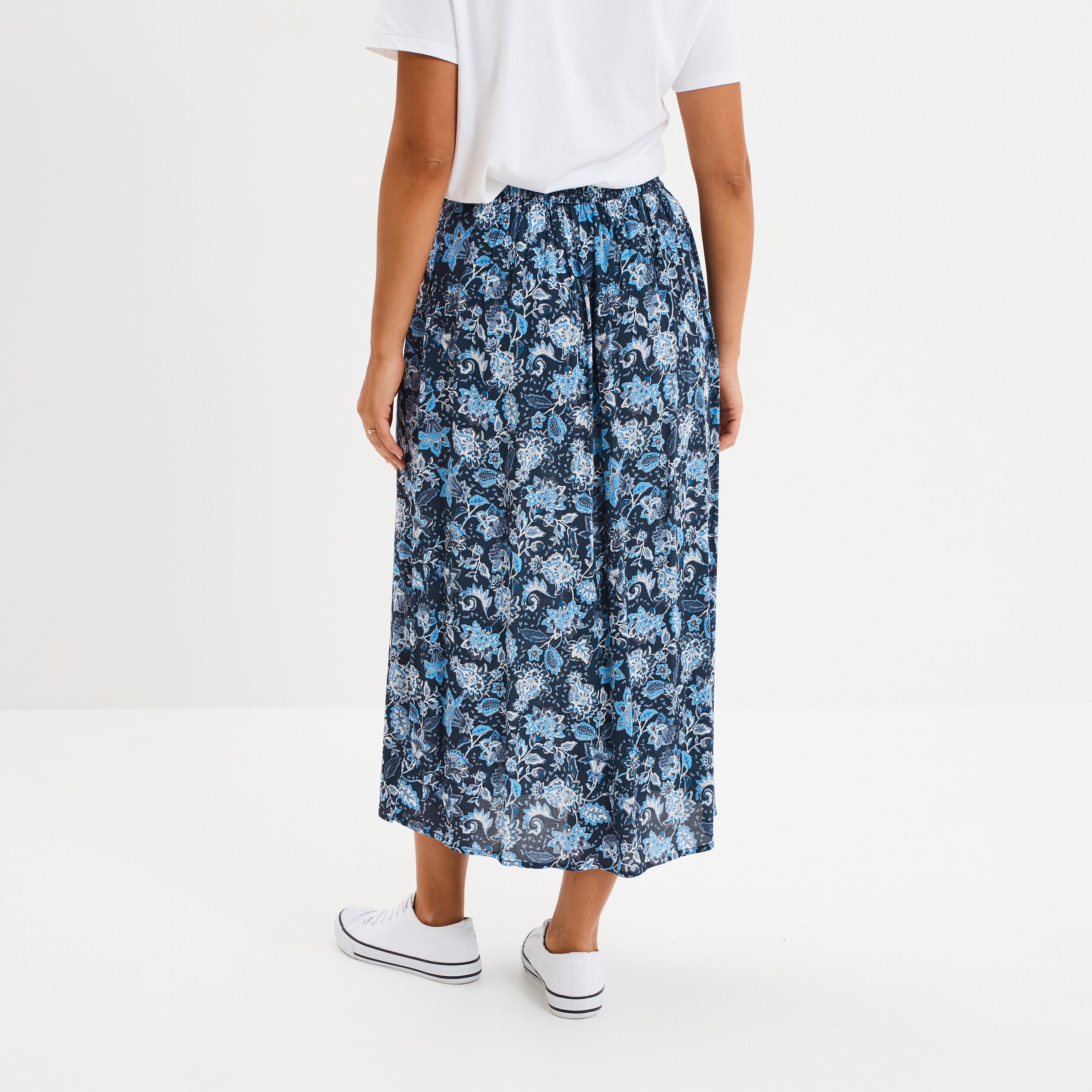 Jupe longue fendue fluide bleu marine femme