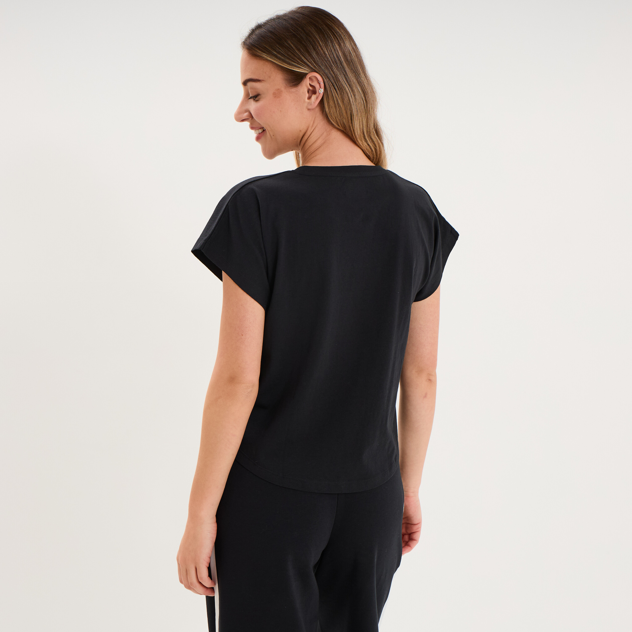 T-shirt col rond manches courtes Kappa noir femme