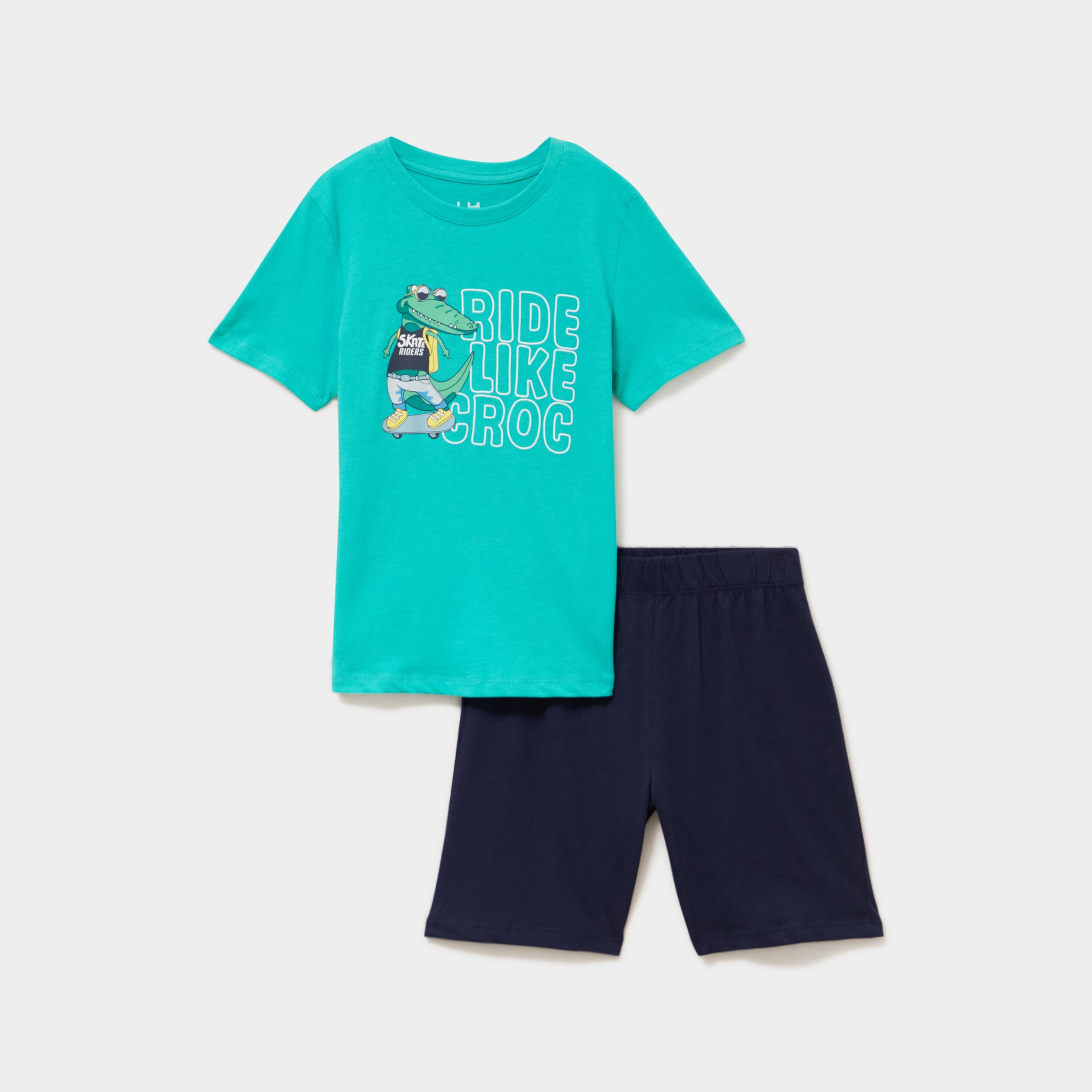 Ensemble pyjama short et t-shirt coton vert menthe gar&ccedil;on
